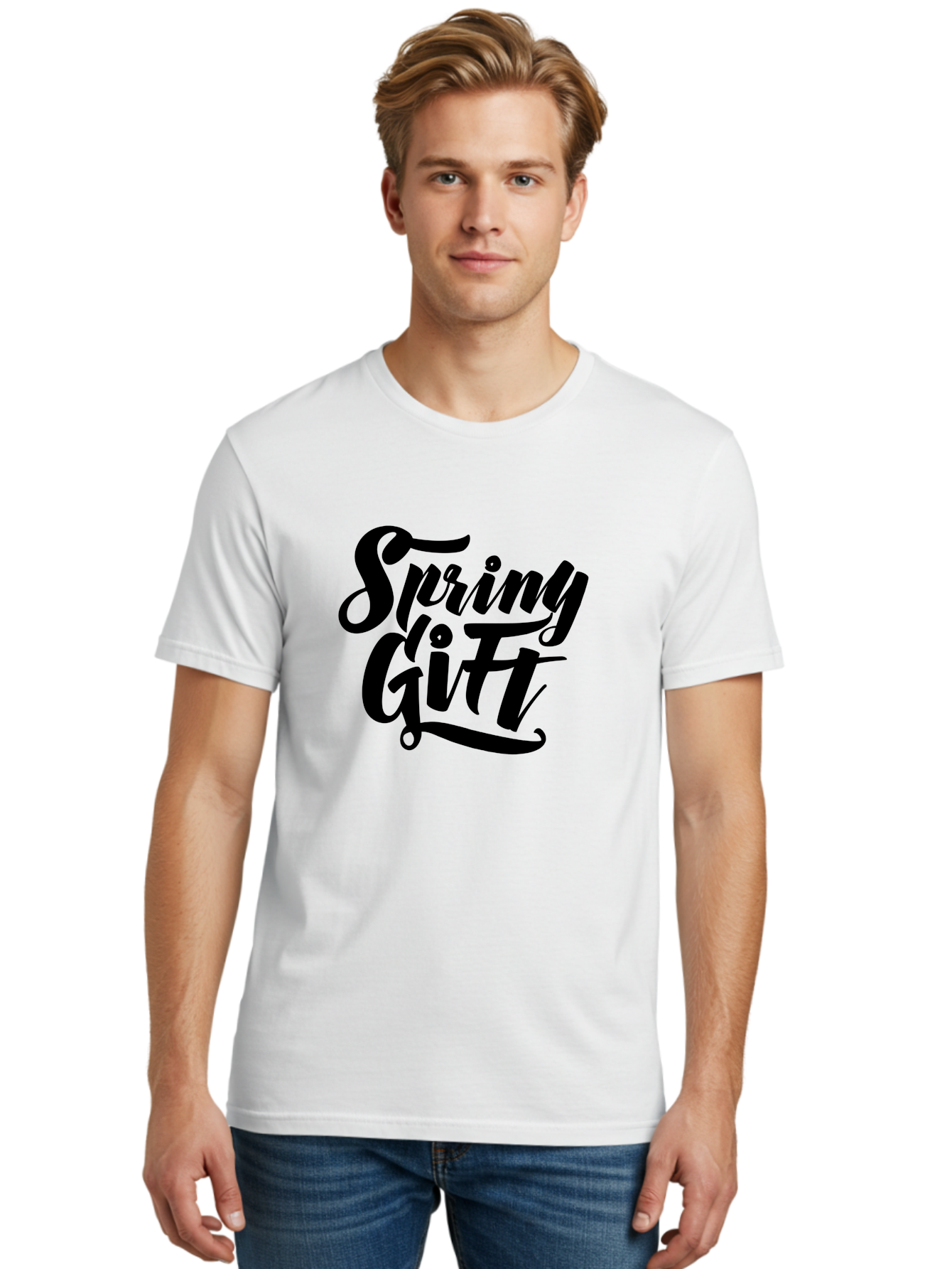 Spring-Gift Men'S Graphic Tee, 100% Cotton, Comfortable Casual Summer Wear, Machine Washable, Spring Gift, Spring Season, Gift Ideas, Spring Inspiration, Calligraphy Text, Stylized Font, Elegant Design, Seasonal Greetings, Spring Vibes Aac275