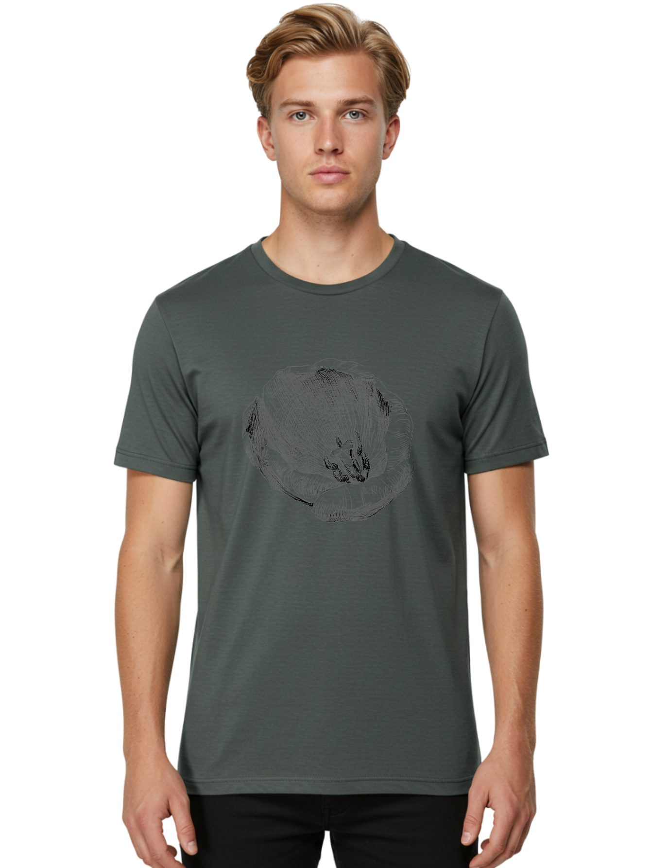 Tulip-1 Men'S Graphic Tee, 100% Cotton, Comfortable Casual Summer Wear, Machine Washable, Tulip Flower, Floral Illustration, Botanical Art, Hand-Drawn Design, Elegant Petals, Delicate Lines, Artistic Expression, Flower Drawing Aac276