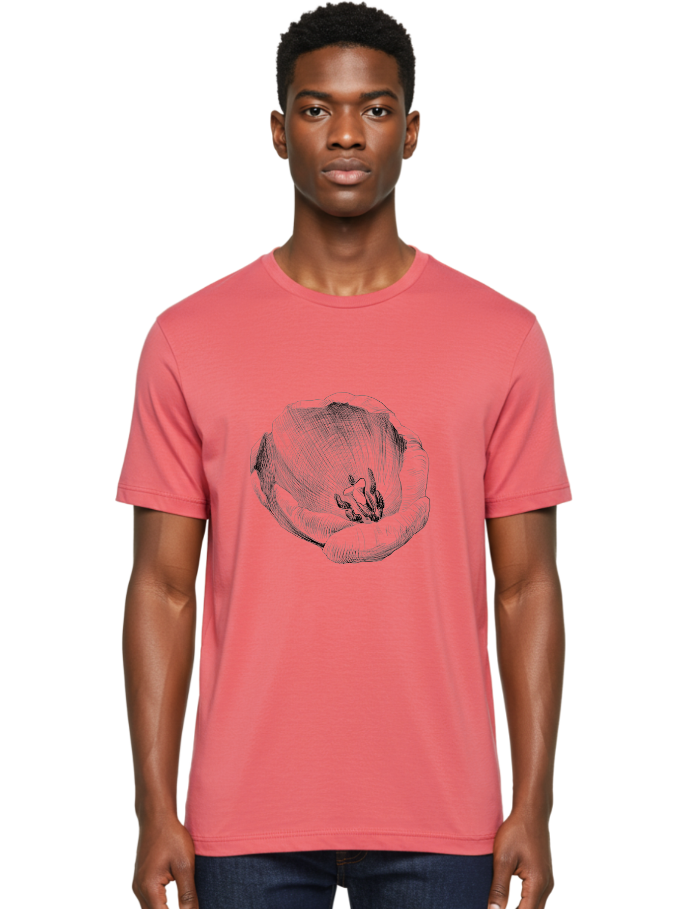 Tulip-1 Men'S Graphic Tee, 100% Cotton, Comfortable Casual Summer Wear, Machine Washable, Tulip Flower, Floral Illustration, Botanical Art, Hand-Drawn Design, Elegant Petals, Delicate Lines, Artistic Expression, Flower Drawing Aac276