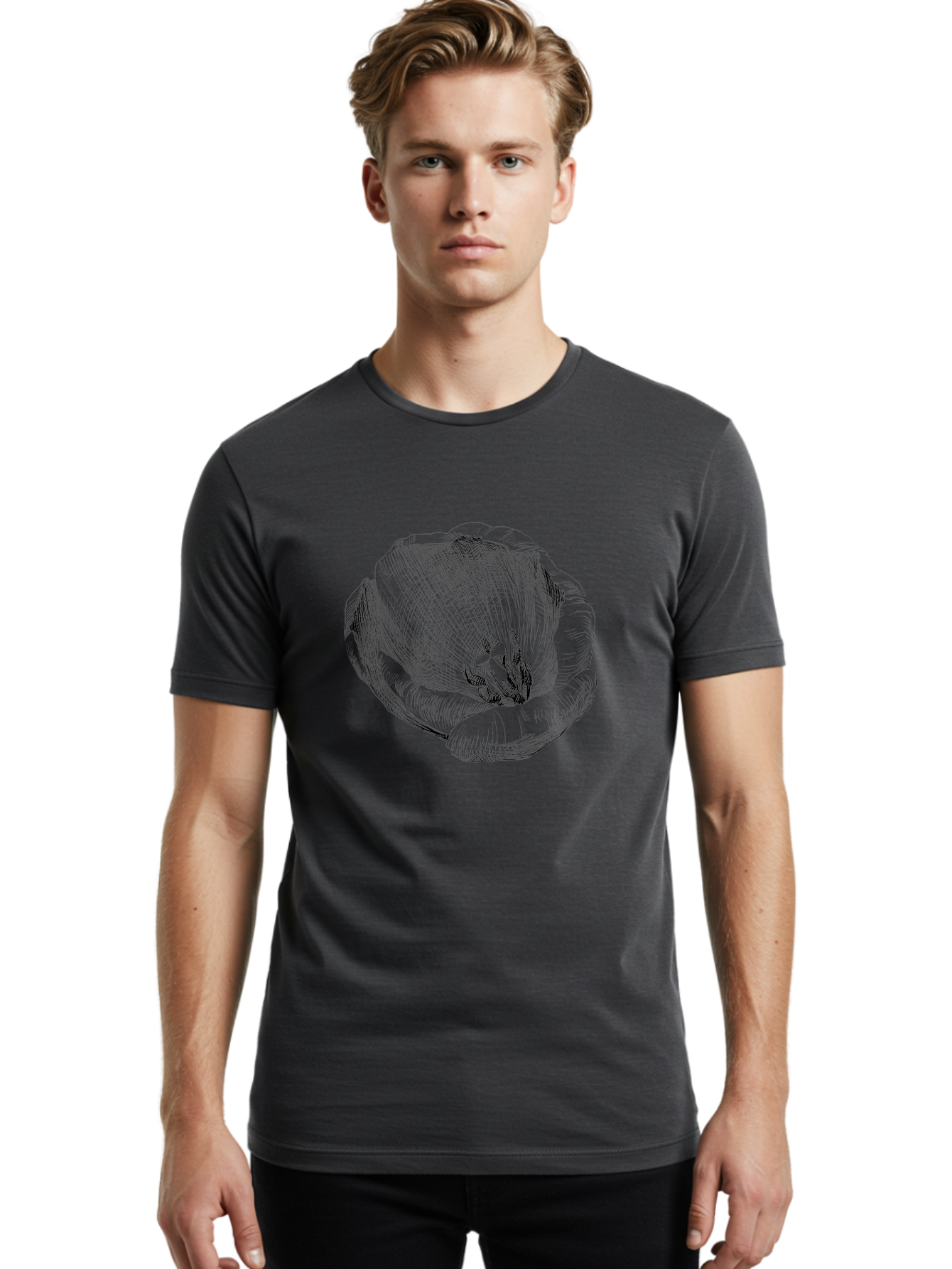 Tulip-1 Men'S Graphic Tee, 100% Cotton, Comfortable Casual Summer Wear, Machine Washable, Tulip Flower, Floral Illustration, Botanical Art, Hand-Drawn Design, Elegant Petals, Delicate Lines, Artistic Expression, Flower Drawing Aac276