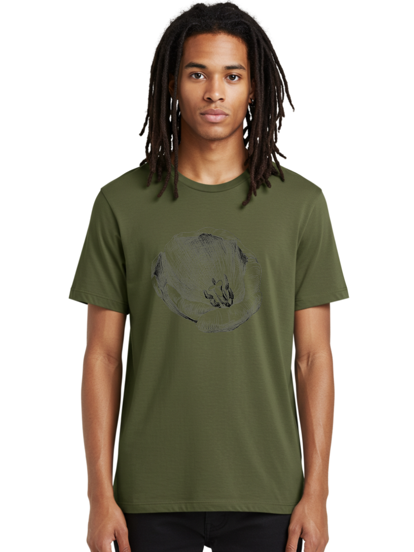 Tulip-1 Men'S Graphic Tee, 100% Cotton, Comfortable Casual Summer Wear, Machine Washable, Tulip Flower, Floral Illustration, Botanical Art, Hand-Drawn Design, Elegant Petals, Delicate Lines, Artistic Expression, Flower Drawing Aac276