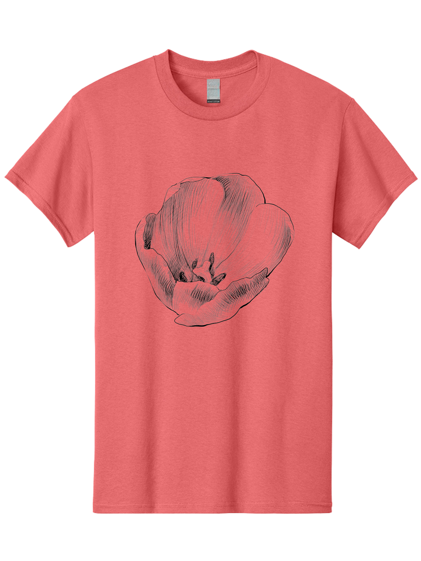Tulip Men'S Graphic Tee, 100% Cotton, Comfortable Casual Summer Wear, Machine Washable, Hand-Drawn Tulip, Flower Illustration, Botanical Art, Sketched Petals, Elegant Design, Floral Motif, Delicate Lines Aac277