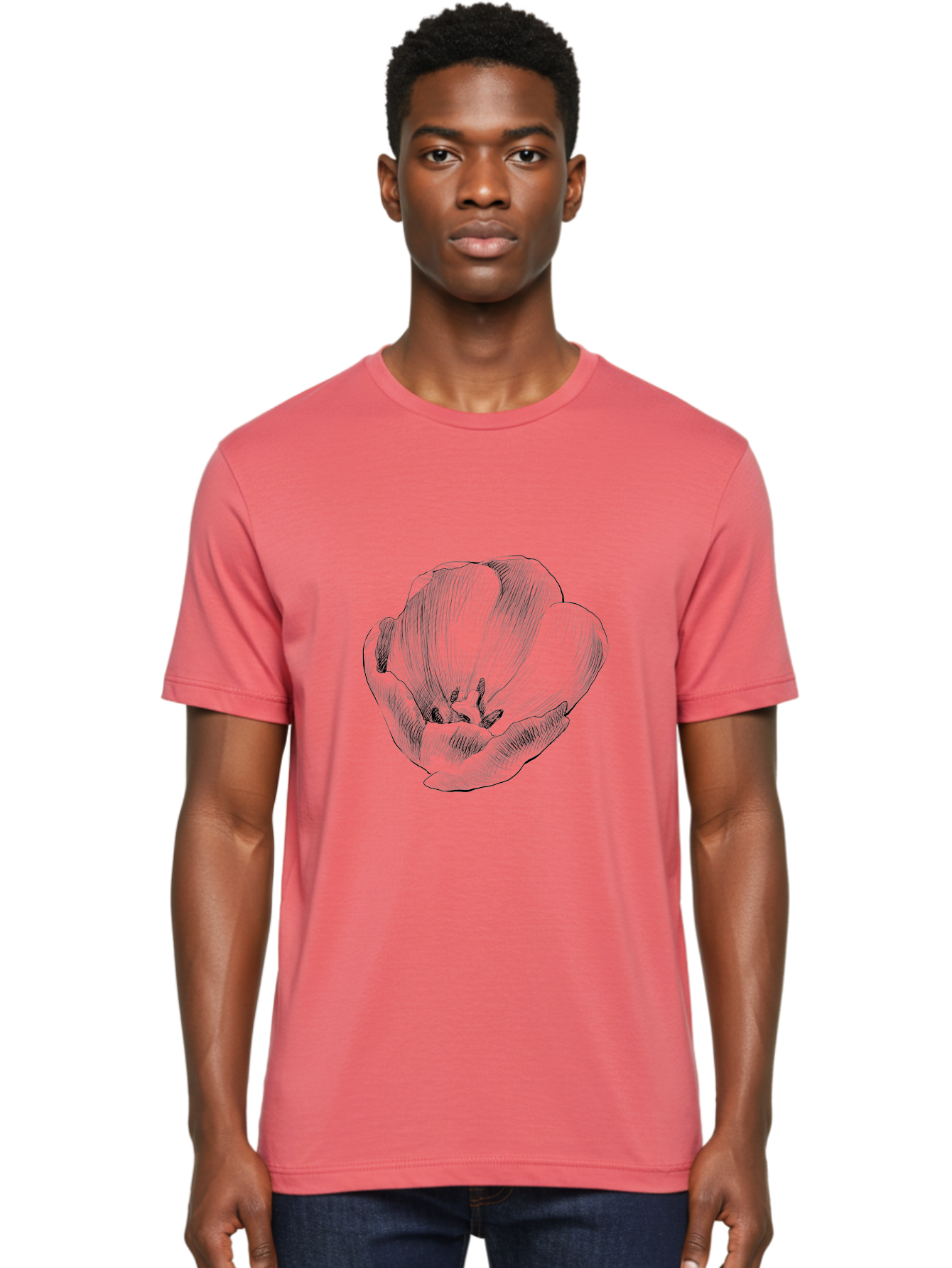 Tulip Men'S Graphic Tee, 100% Cotton, Comfortable Casual Summer Wear, Machine Washable, Hand-Drawn Tulip, Flower Illustration, Botanical Art, Sketched Petals, Elegant Design, Floral Motif, Delicate Lines Aac277