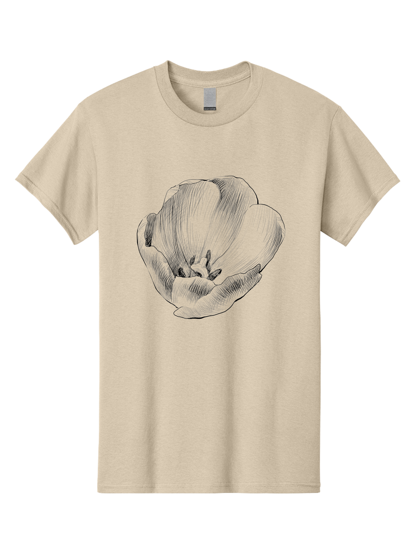 Tulip Men'S Graphic Tee, 100% Cotton, Comfortable Casual Summer Wear, Machine Washable, Hand-Drawn Tulip, Flower Illustration, Botanical Art, Sketched Petals, Elegant Design, Floral Motif, Delicate Lines Aac277