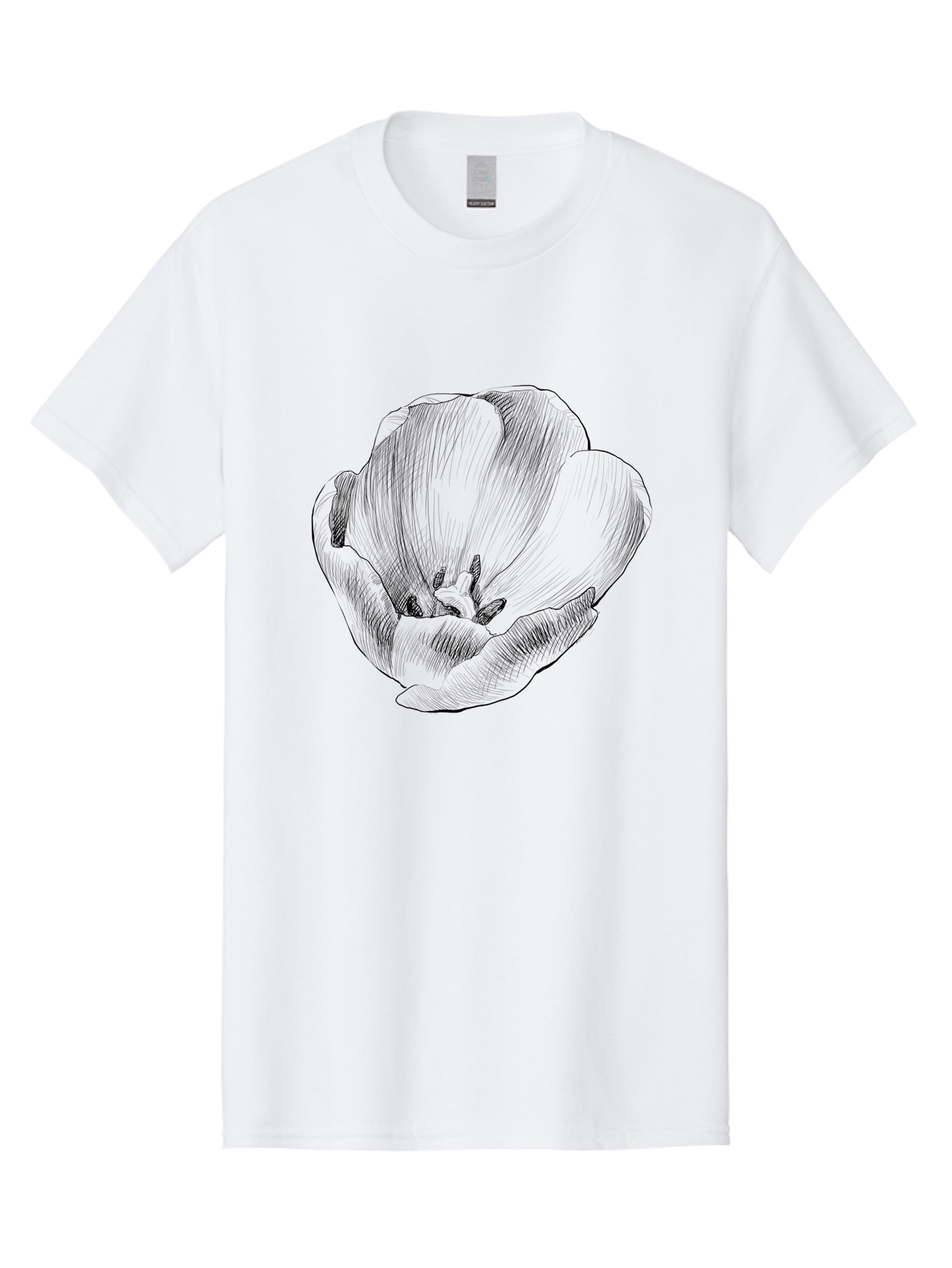 Tulip Men'S Graphic Tee, 100% Cotton, Comfortable Casual Summer Wear, Machine Washable, Hand-Drawn Tulip, Flower Illustration, Botanical Art, Sketched Petals, Elegant Design, Floral Motif, Delicate Lines Aac277