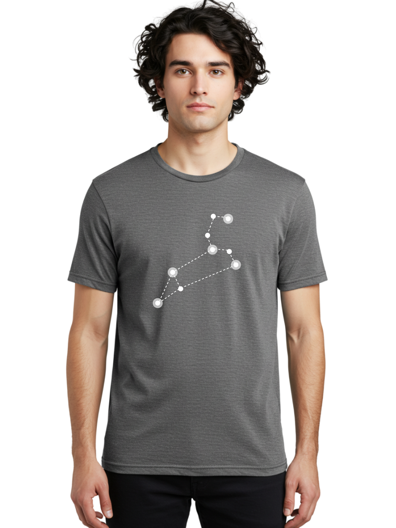 Big-Dipper Men'S Graphic Tee, 100% Cotton, Comfortable Casual Summer Wear, Machine Washable, Constellation Pattern, Big Dipper Stars, Astronomy Symbol, Glowing Constellation, Dotted Lines Connecting Stars, White Stars On Green, Aac278