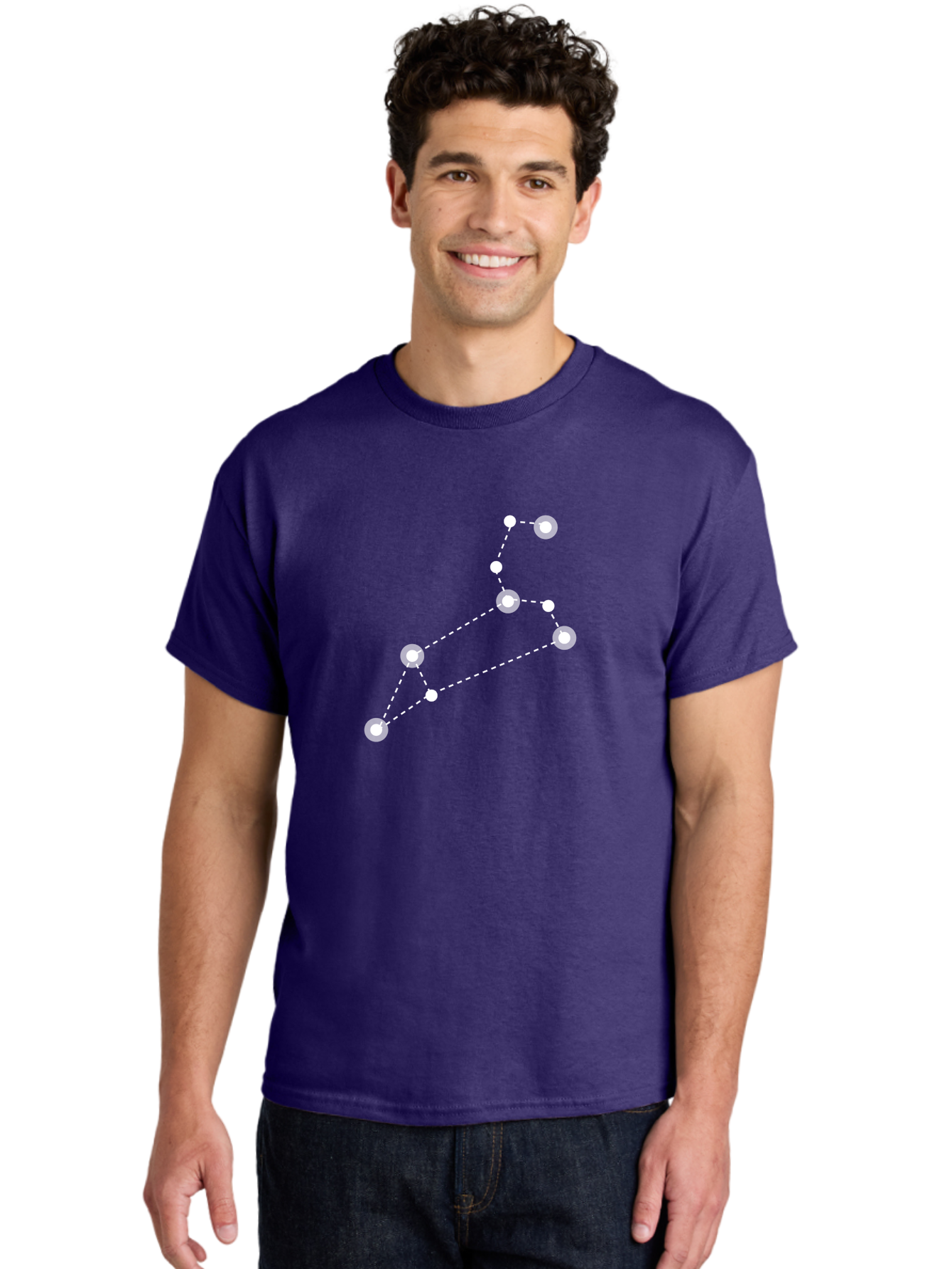 Big-Dipper Men'S Graphic Tee, 100% Cotton, Comfortable Casual Summer Wear, Machine Washable, Constellation Pattern, Big Dipper Stars, Astronomy Symbol, Glowing Constellation, Dotted Lines Connecting Stars, White Stars On Green, Aac278