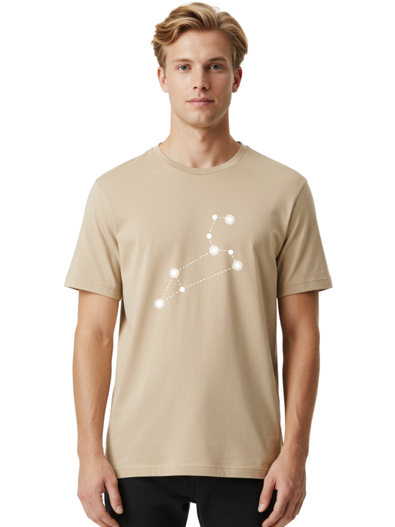 Big-Dipper Men'S Graphic Tee, 100% Cotton, Comfortable Casual Summer Wear, Machine Washable, Constellation Pattern, Big Dipper Stars, Astronomy Symbol, Glowing Constellation, Dotted Lines Connecting Stars, White Stars On Green, Aac278
