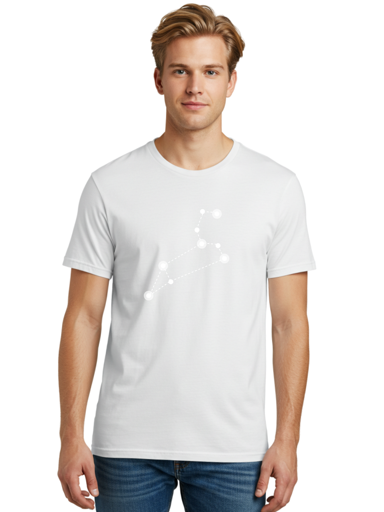 Big-Dipper Men'S Graphic Tee, 100% Cotton, Comfortable Casual Summer Wear, Machine Washable, Constellation Pattern, Big Dipper Stars, Astronomy Symbol, Glowing Constellation, Dotted Lines Connecting Stars, White Stars On Green, Aac278