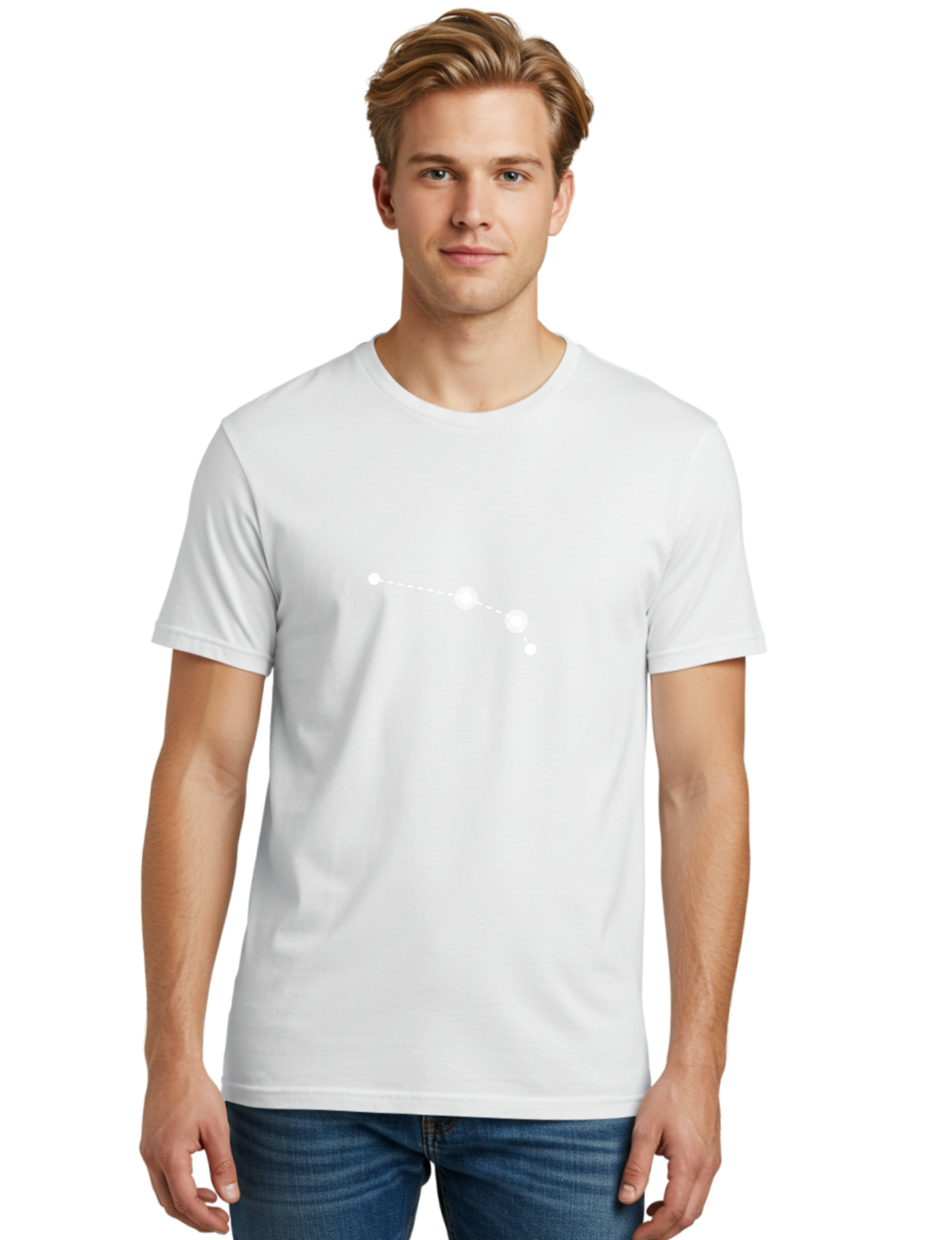 Constellation-1 Men'S Graphic Tee, 100% Cotton, Comfortable Casual Summer Wear, Machine Washable, Constellation Pattern, Glowing Stars, Dotted Line, Celestial Navigation, Astronomy Graphic, White Stars, Simple Design, Modern Illustration Aac280