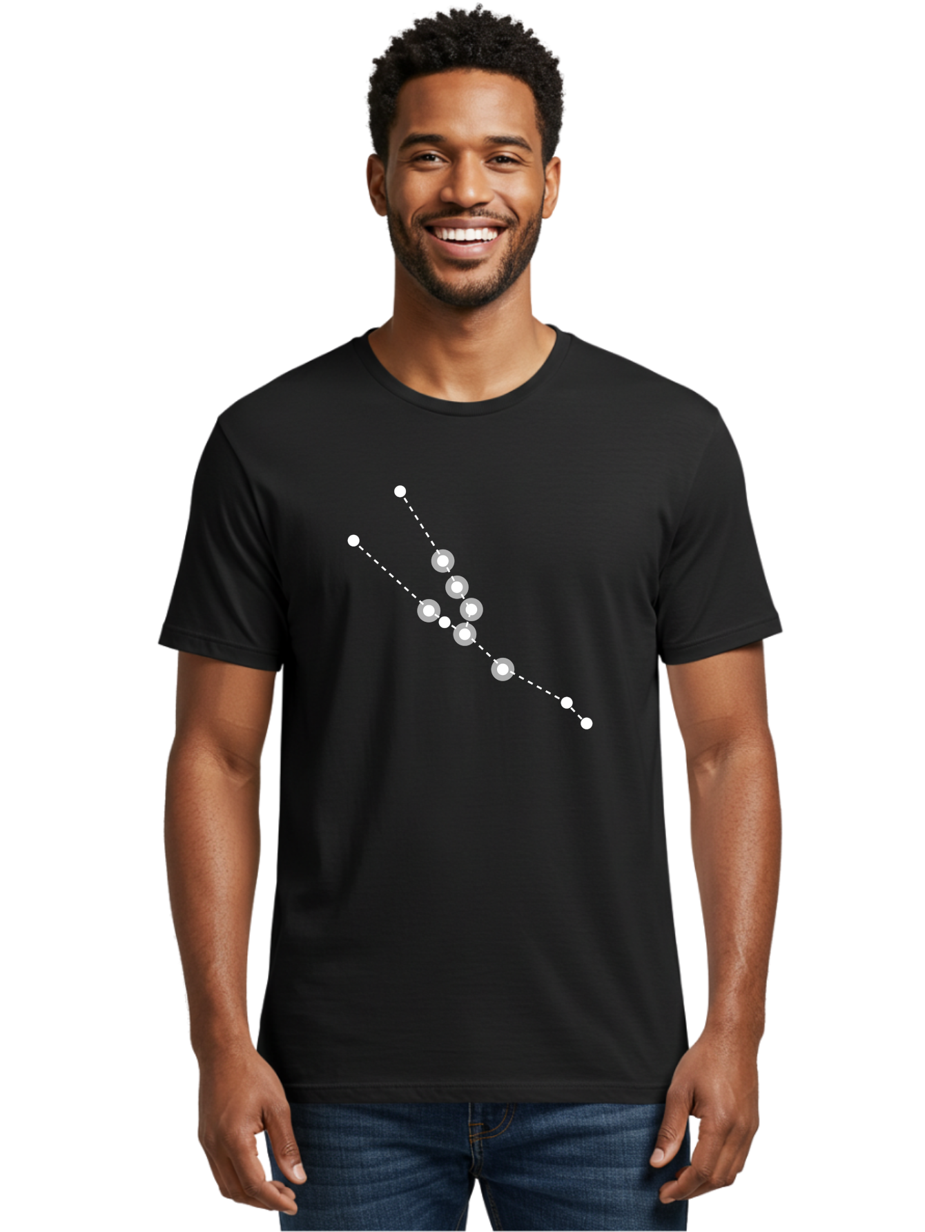 Constellation-5 Men'S Graphic Tee, 100% Cotton, Comfortable Casual Summer Wear, Machine Washable, Dotted Lines, White Dots, Constellation Pattern, Astronomical Illustration, Celestial Navigation, Night Sky Scenery, Stars Aligned Aac284