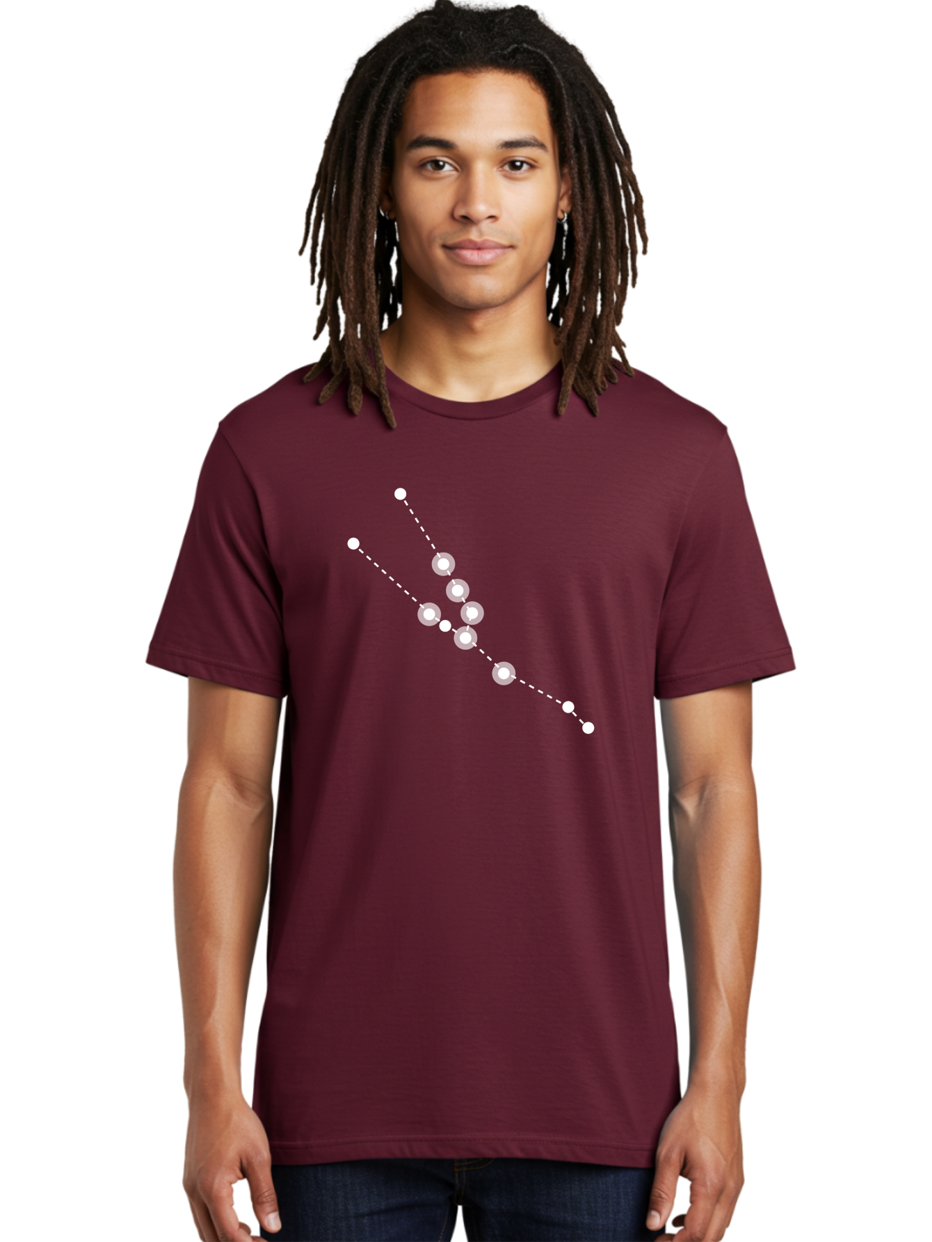 Constellation-5 Men'S Graphic Tee, 100% Cotton, Comfortable Casual Summer Wear, Machine Washable, Dotted Lines, White Dots, Constellation Pattern, Astronomical Illustration, Celestial Navigation, Night Sky Scenery, Stars Aligned Aac284