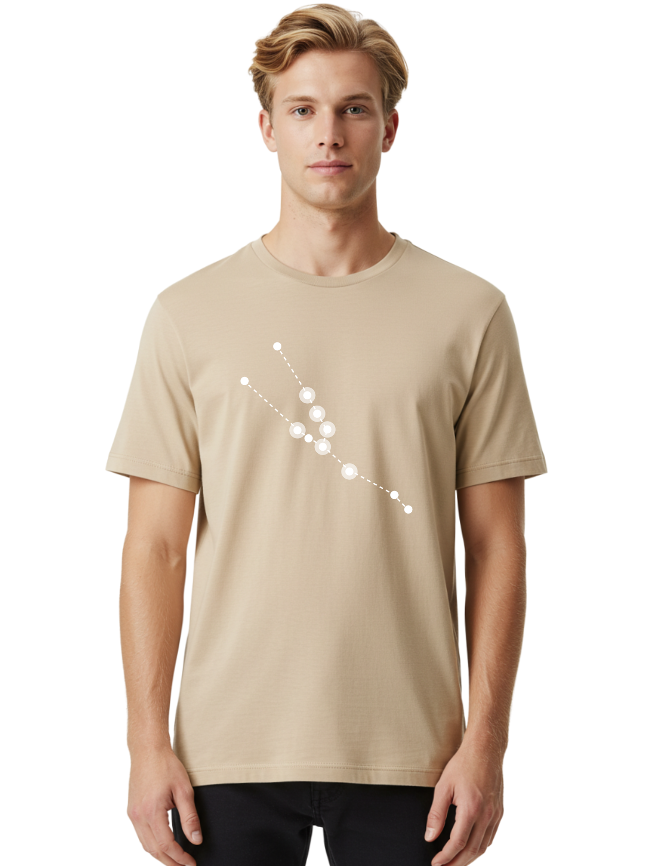 Constellation-5 Men'S Graphic Tee, 100% Cotton, Comfortable Casual Summer Wear, Machine Washable, Dotted Lines, White Dots, Constellation Pattern, Astronomical Illustration, Celestial Navigation, Night Sky Scenery, Stars Aligned Aac284