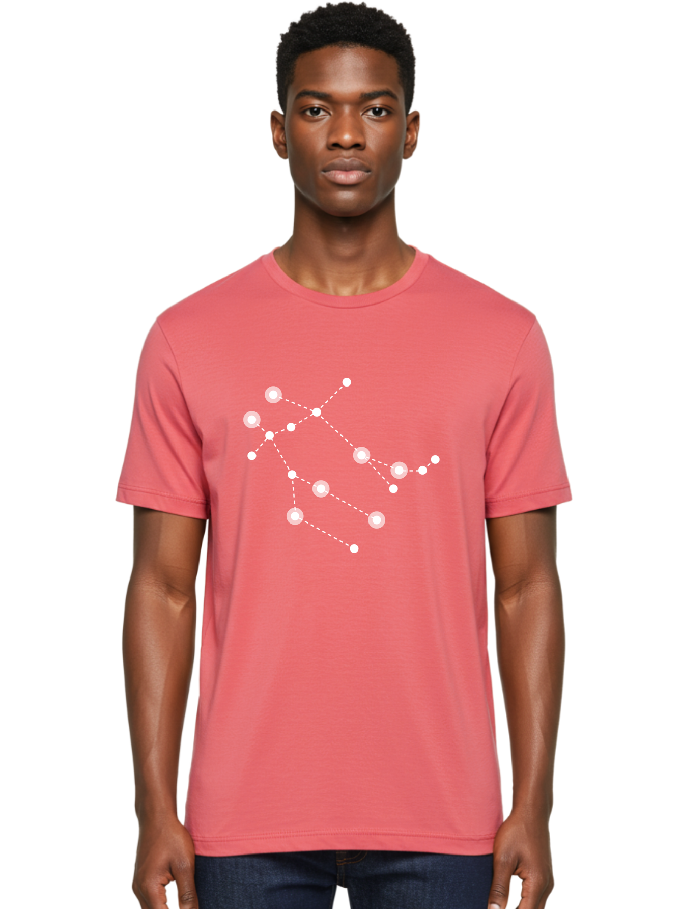 Constellation-Pattern-2 Men'S Graphic Tee, 100% Cotton, Comfortable Casual Summer Wear, Machine Washable, Constellation Pattern, Stars Connected By Dotted Lines, Glowing White Dots, Celestial Design, Night Sky, Astronomy, Space Theme, Aac286