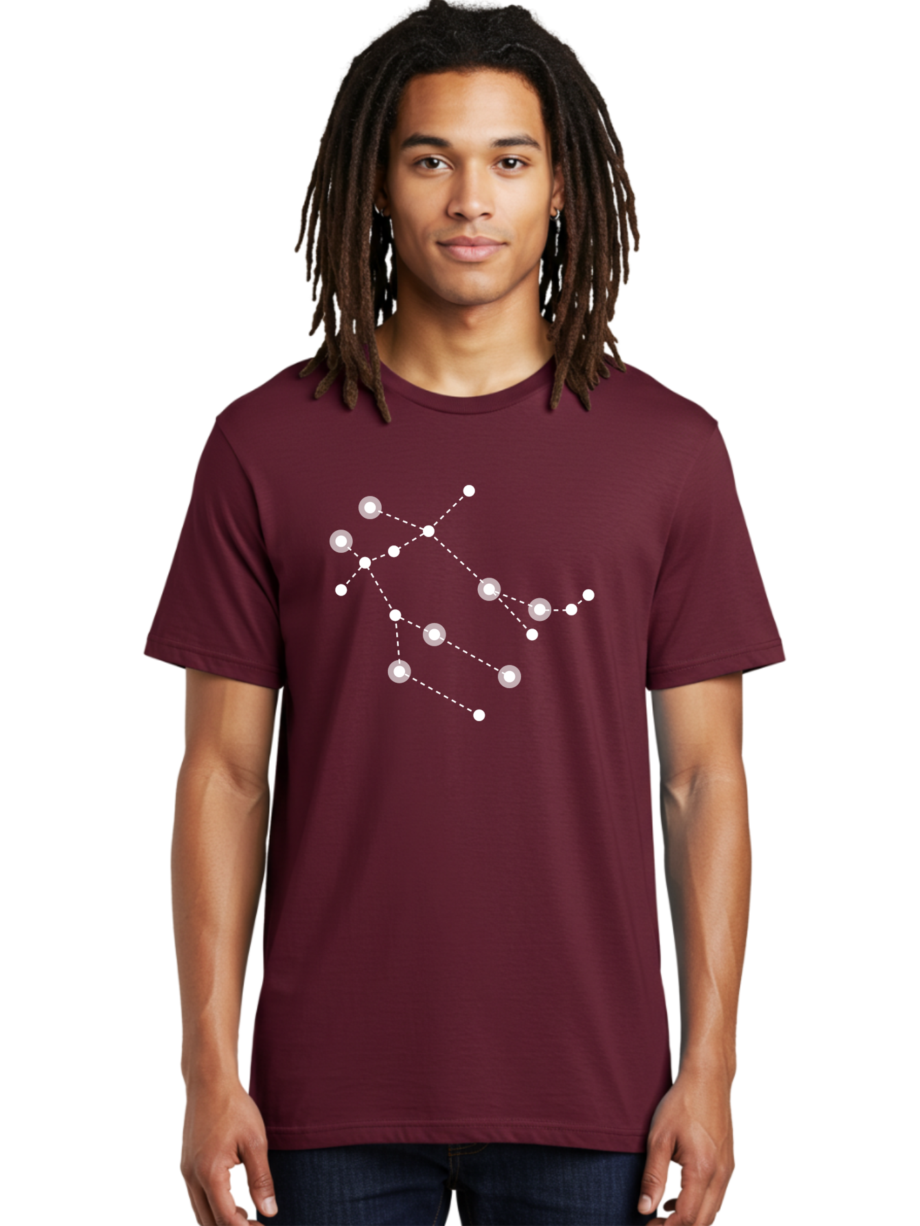 Constellation-Pattern-2 Men'S Graphic Tee, 100% Cotton, Comfortable Casual Summer Wear, Machine Washable, Constellation Pattern, Stars Connected By Dotted Lines, Glowing White Dots, Celestial Design, Night Sky, Astronomy, Space Theme, Aac286