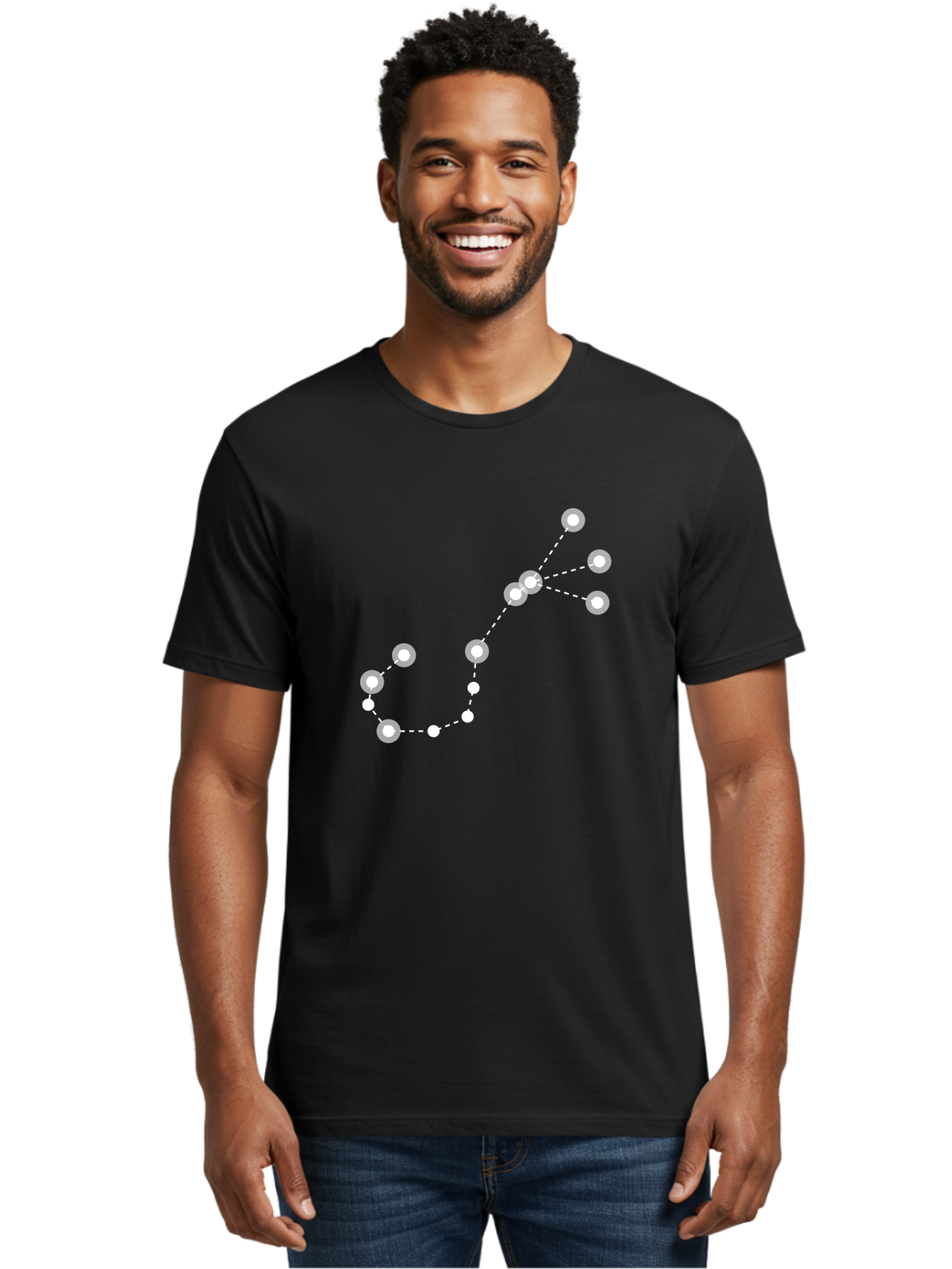 Constellation-Pattern-3 Men'S Graphic Tee, 100% Cotton, Comfortable Casual Summer Wear, Machine Washable, Constellation Pattern, Stars Connected By Dotted Lines, Astronomy, Space, Glowing Orbs, Celestial Navigation, Night Sky Aac287