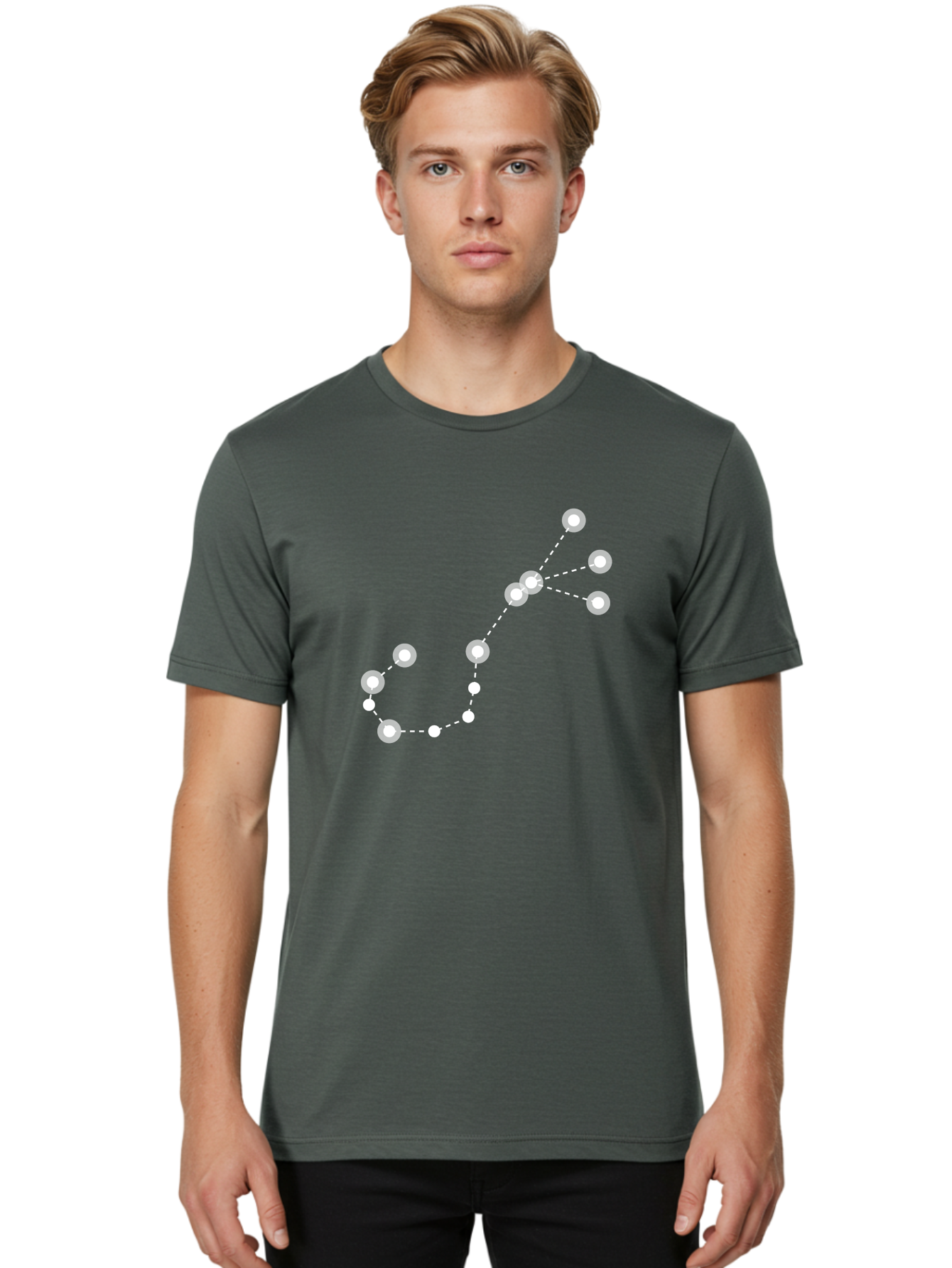 Constellation-Pattern-3 Men'S Graphic Tee, 100% Cotton, Comfortable Casual Summer Wear, Machine Washable, Constellation Pattern, Stars Connected By Dotted Lines, Astronomy, Space, Glowing Orbs, Celestial Navigation, Night Sky Aac287
