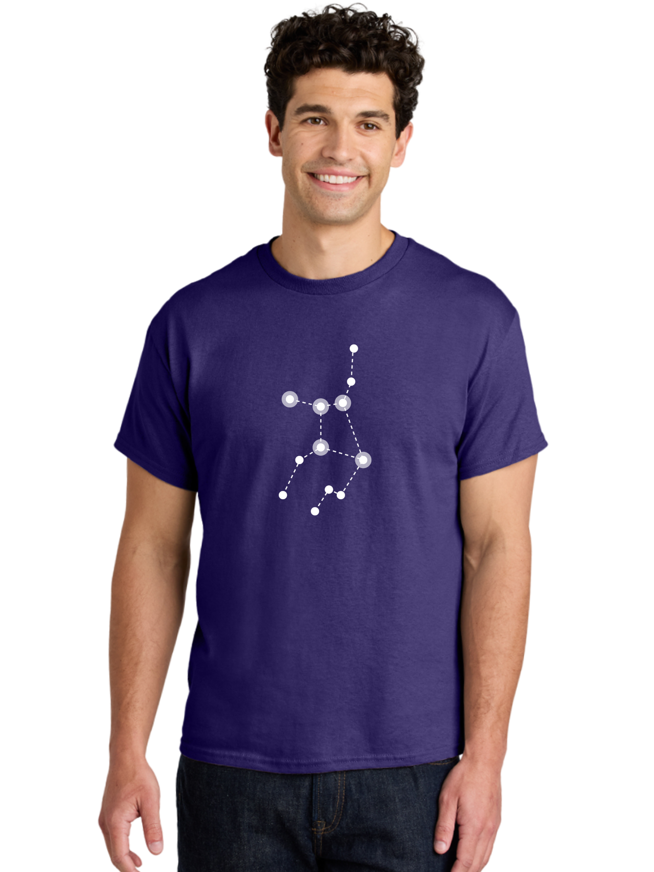 Constellation-Pattern Men'S Graphic Tee, 100% Cotton, Comfortable Casual Summer Wear, Machine Washable, Constellation Pattern, Stars Connected, Dotted Lines, Night Sky, Celestial Navigation, Astronomy, Space Aac288
