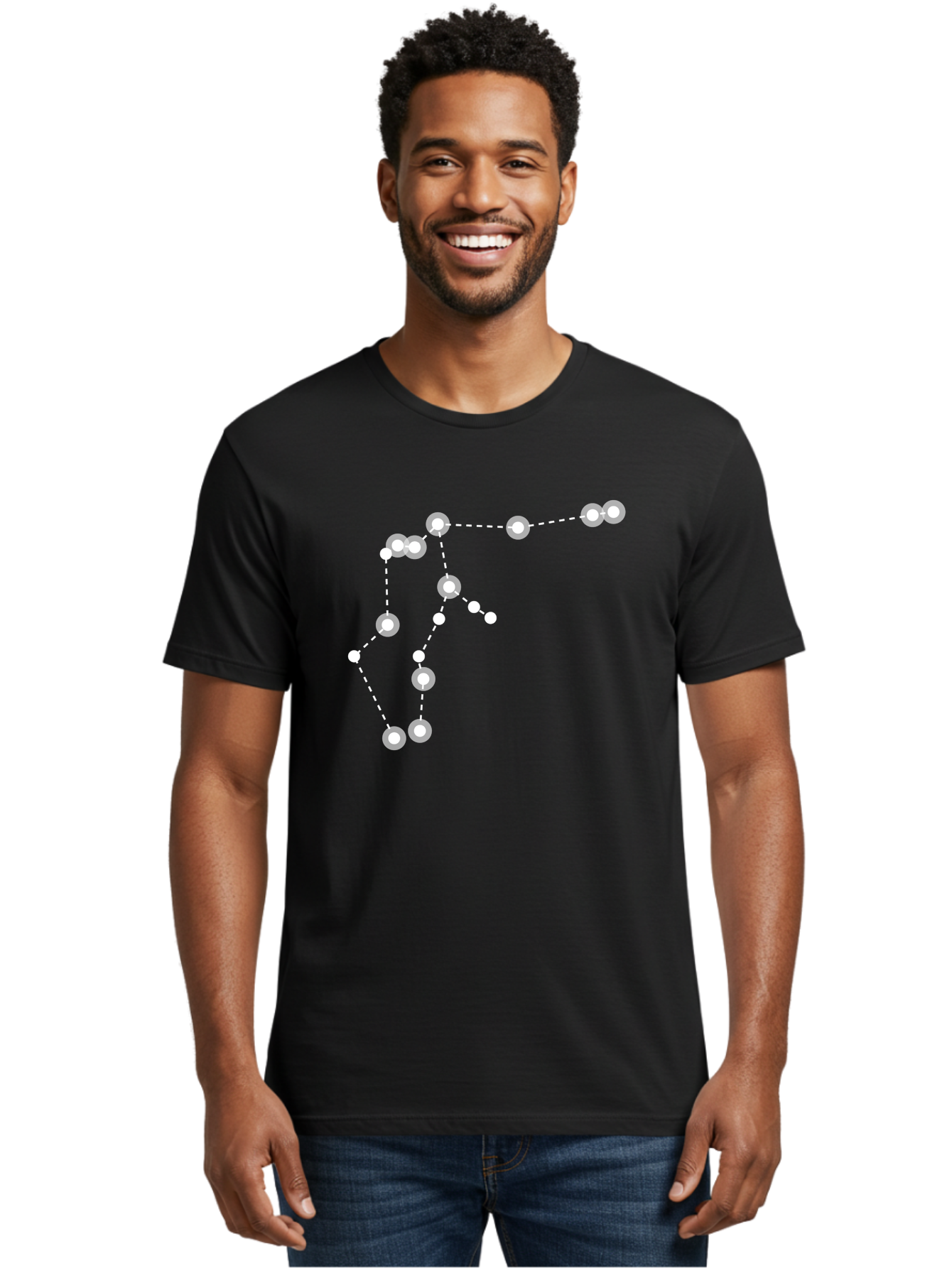 Constellation Men'S Graphic Tee, 100% Cotton, Comfortable Casual Summer Wear, Machine Washable, Stars Connected By Dotted Lines, Glowing White Dots, Celestial Navigation, Astronomy, Constellations, Starry Night Sky, Nighttime, Aac289