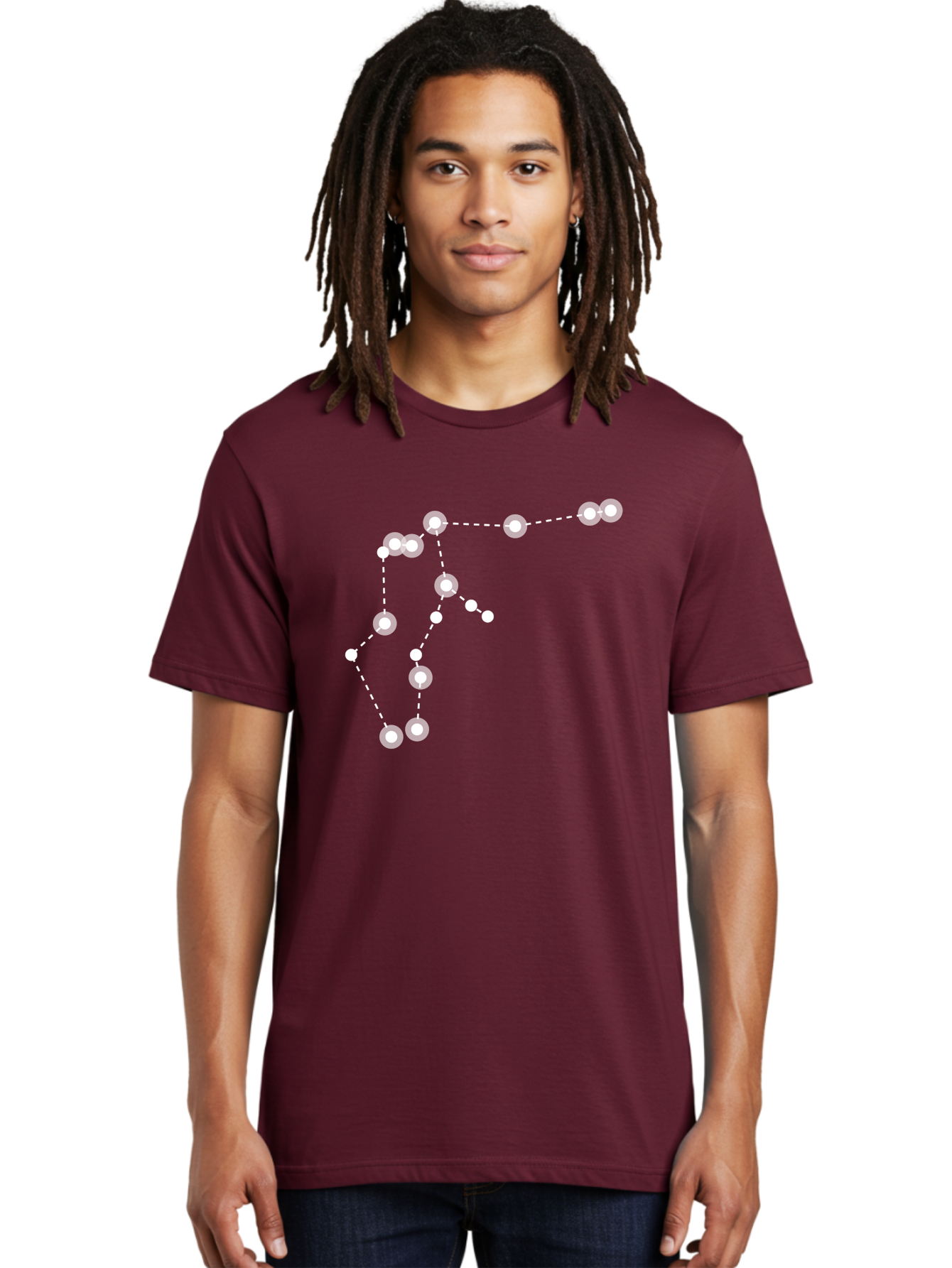 Constellation Men'S Graphic Tee, 100% Cotton, Comfortable Casual Summer Wear, Machine Washable, Stars Connected By Dotted Lines, Glowing White Dots, Celestial Navigation, Astronomy, Constellations, Starry Night Sky, Nighttime, Aac289