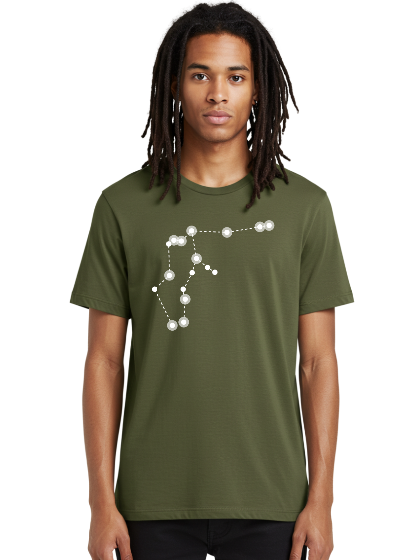 Constellation Men'S Graphic Tee, 100% Cotton, Comfortable Casual Summer Wear, Machine Washable, Stars Connected By Dotted Lines, Glowing White Dots, Celestial Navigation, Astronomy, Constellations, Starry Night Sky, Nighttime, Aac289
