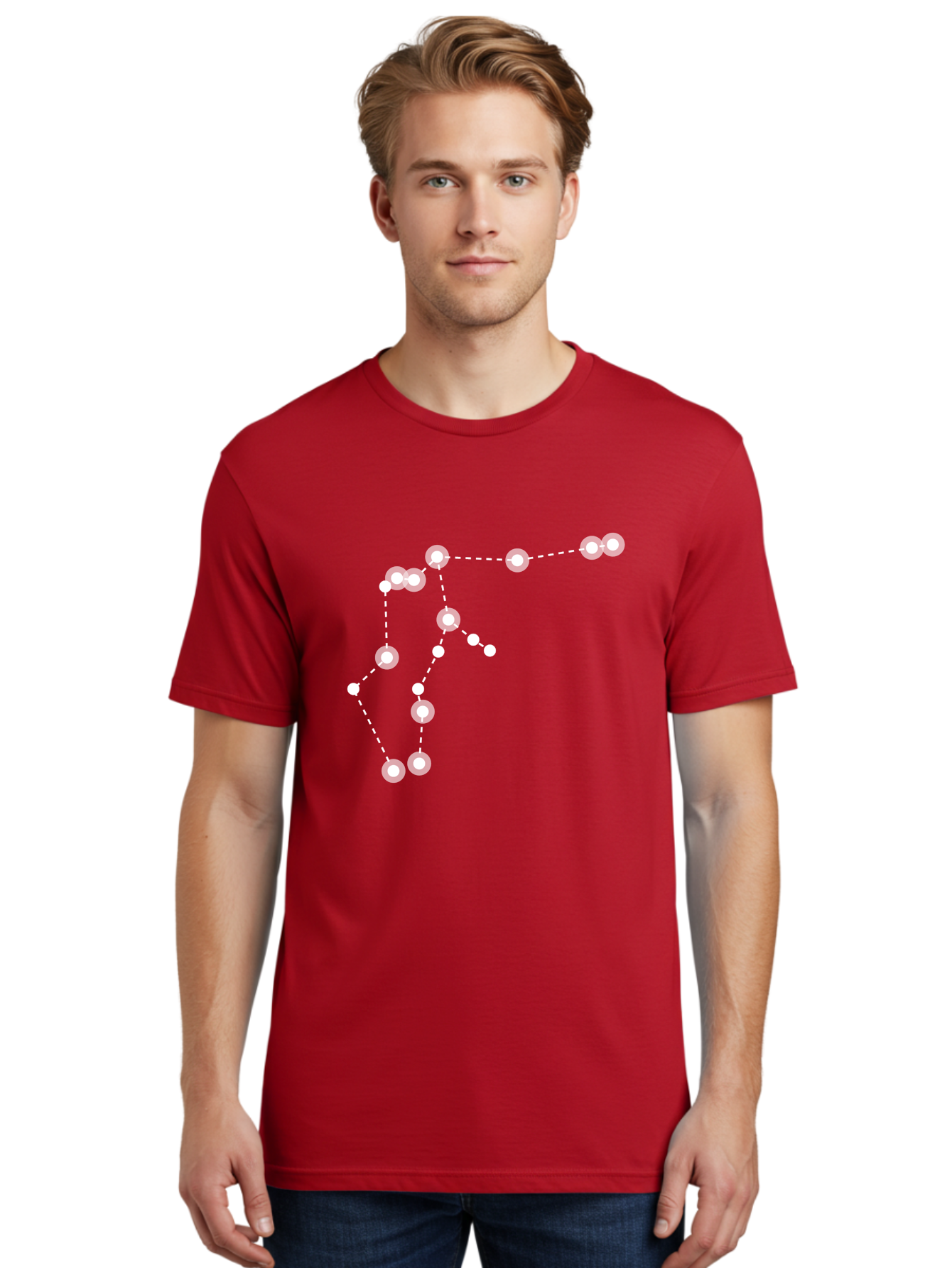 Constellation Men'S Graphic Tee, 100% Cotton, Comfortable Casual Summer Wear, Machine Washable, Stars Connected By Dotted Lines, Glowing White Dots, Celestial Navigation, Astronomy, Constellations, Starry Night Sky, Nighttime, Aac289