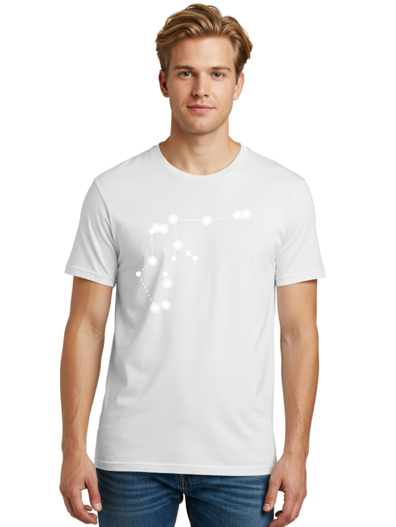 Constellation Men'S Graphic Tee, 100% Cotton, Comfortable Casual Summer Wear, Machine Washable, Stars Connected By Dotted Lines, Glowing White Dots, Celestial Navigation, Astronomy, Constellations, Starry Night Sky, Nighttime, Aac289