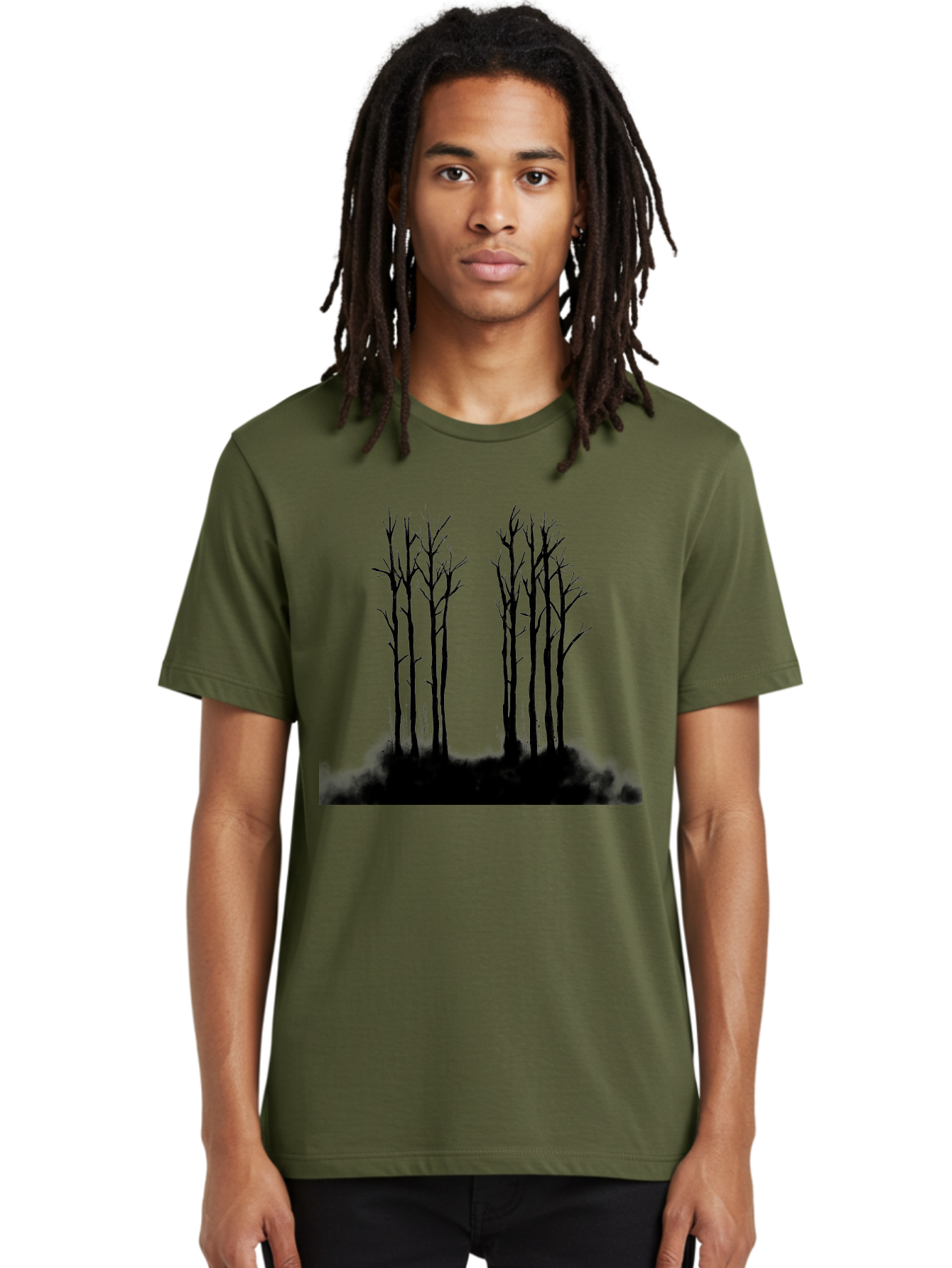 Bare-Trees-1 Men'S Graphic Tee, 100% Cotton, Comfortable Casual Summer Wear, Machine Washable, Bare Trees, Silhouette Art, Black Trees, Leafless Branches, Minimalist Design, Eerie Atmosphere, Dramatic Shadows Aac292