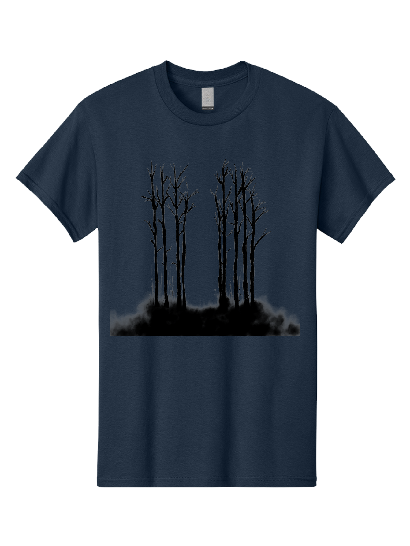 Bare-Trees-1 Men'S Graphic Tee, 100% Cotton, Comfortable Casual Summer Wear, Machine Washable, Bare Trees, Silhouette Art, Black Trees, Leafless Branches, Minimalist Design, Eerie Atmosphere, Dramatic Shadows Aac292