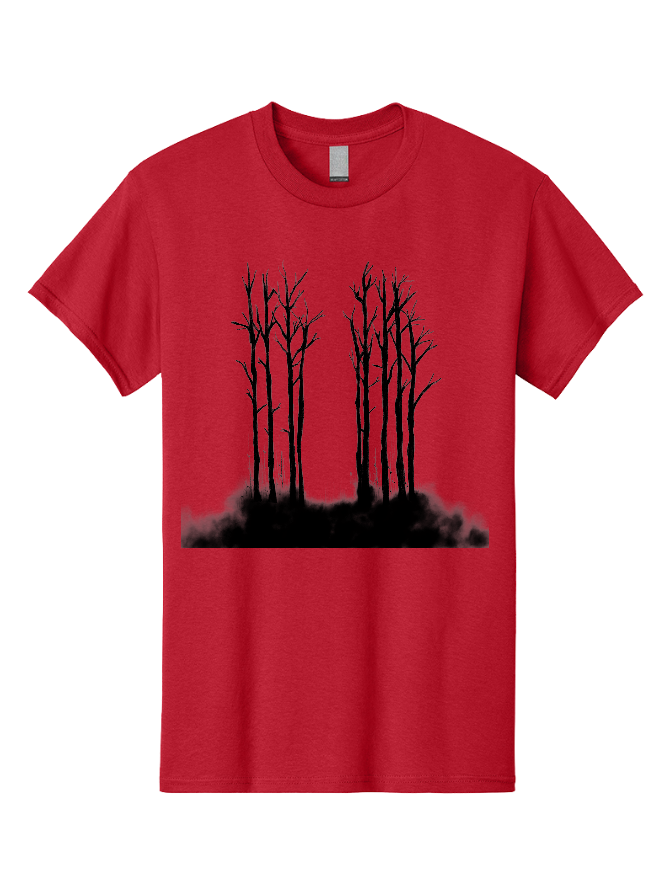 Bare-Trees-1 Men'S Graphic Tee, 100% Cotton, Comfortable Casual Summer Wear, Machine Washable, Bare Trees, Silhouette Art, Black Trees, Leafless Branches, Minimalist Design, Eerie Atmosphere, Dramatic Shadows Aac292