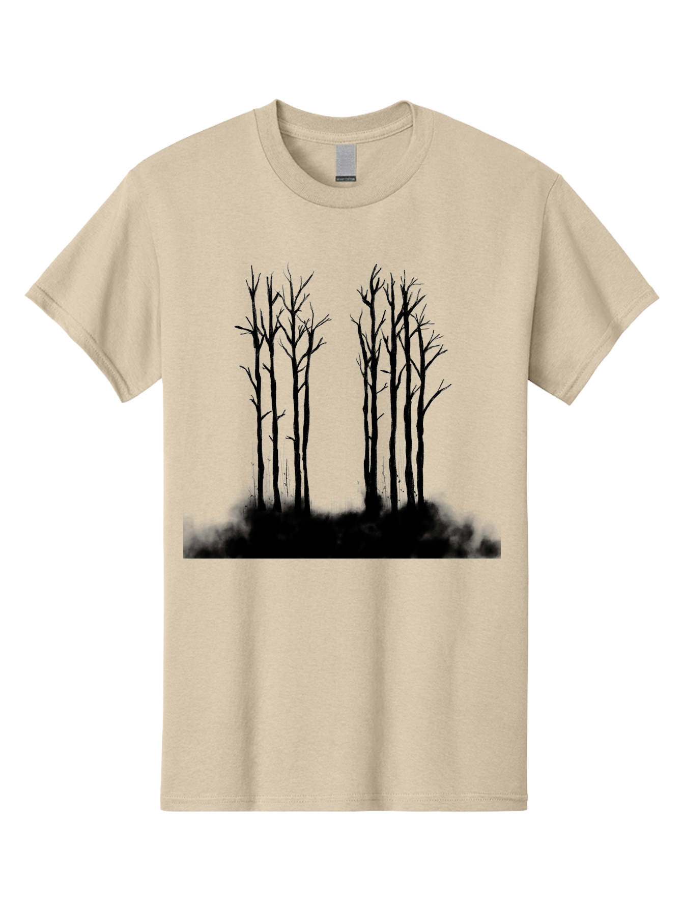 Bare-Trees-1 Men'S Graphic Tee, 100% Cotton, Comfortable Casual Summer Wear, Machine Washable, Bare Trees, Silhouette Art, Black Trees, Leafless Branches, Minimalist Design, Eerie Atmosphere, Dramatic Shadows Aac292
