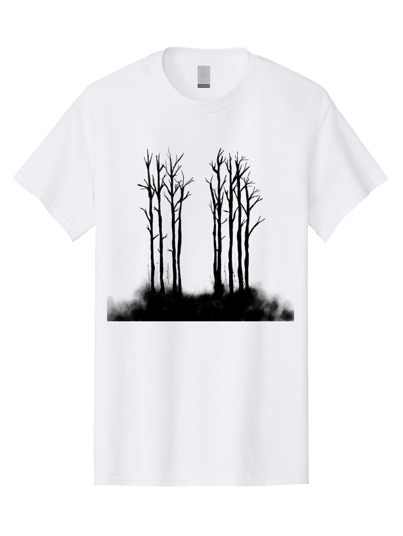 Bare-Trees-1 Men'S Graphic Tee, 100% Cotton, Comfortable Casual Summer Wear, Machine Washable, Bare Trees, Silhouette Art, Black Trees, Leafless Branches, Minimalist Design, Eerie Atmosphere, Dramatic Shadows Aac292