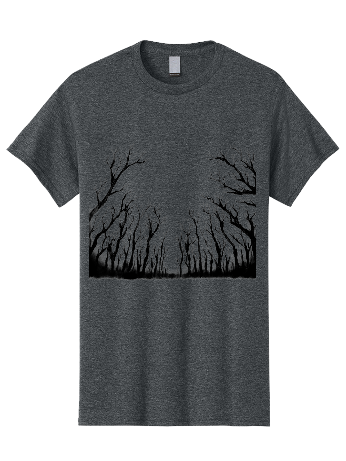 Bare-Trees Men'S Graphic Tee, 100% Cotton, Comfortable Casual Summer Wear, Machine Washable, Bare Trees, Black Silhouettes, Forest Landscape, Autumn Or Winter Scene, Dramatic Atmosphere, Mysterious Ambiance, Eerie Forest, Stark Beauty, Aac293