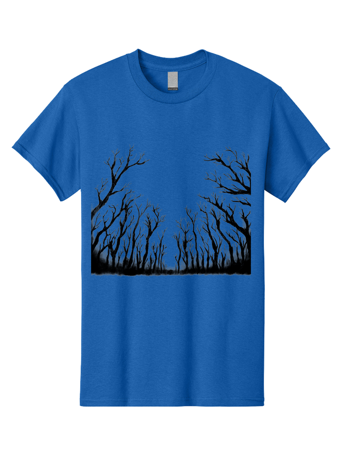 Bare-Trees Men'S Graphic Tee, 100% Cotton, Comfortable Casual Summer Wear, Machine Washable, Bare Trees, Black Silhouettes, Forest Landscape, Autumn Or Winter Scene, Dramatic Atmosphere, Mysterious Ambiance, Eerie Forest, Stark Beauty, Aac293