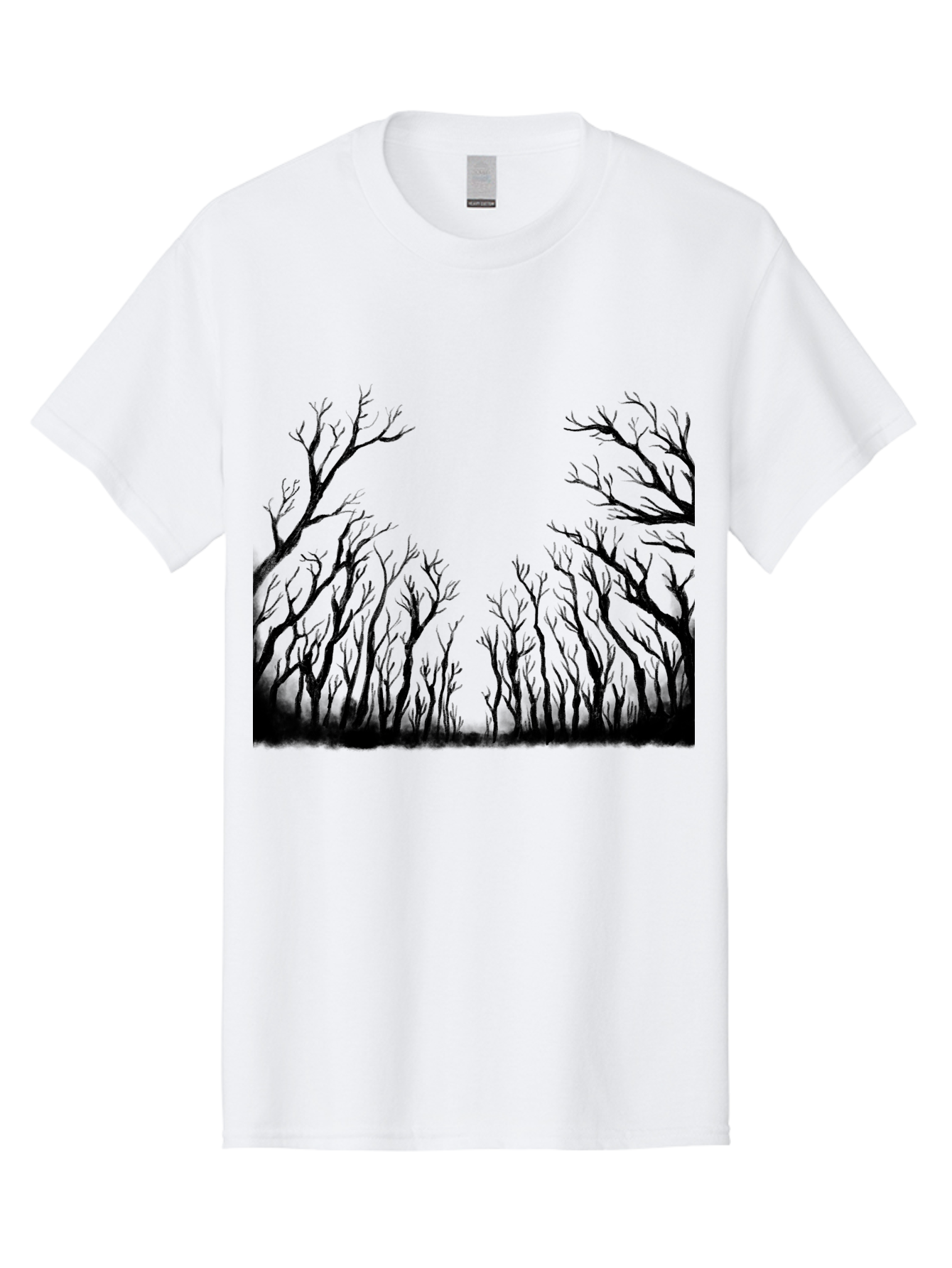 Bare-Trees Men'S Graphic Tee, 100% Cotton, Comfortable Casual Summer Wear, Machine Washable, Bare Trees, Black Silhouettes, Forest Landscape, Autumn Or Winter Scene, Dramatic Atmosphere, Mysterious Ambiance, Eerie Forest, Stark Beauty, Aac293