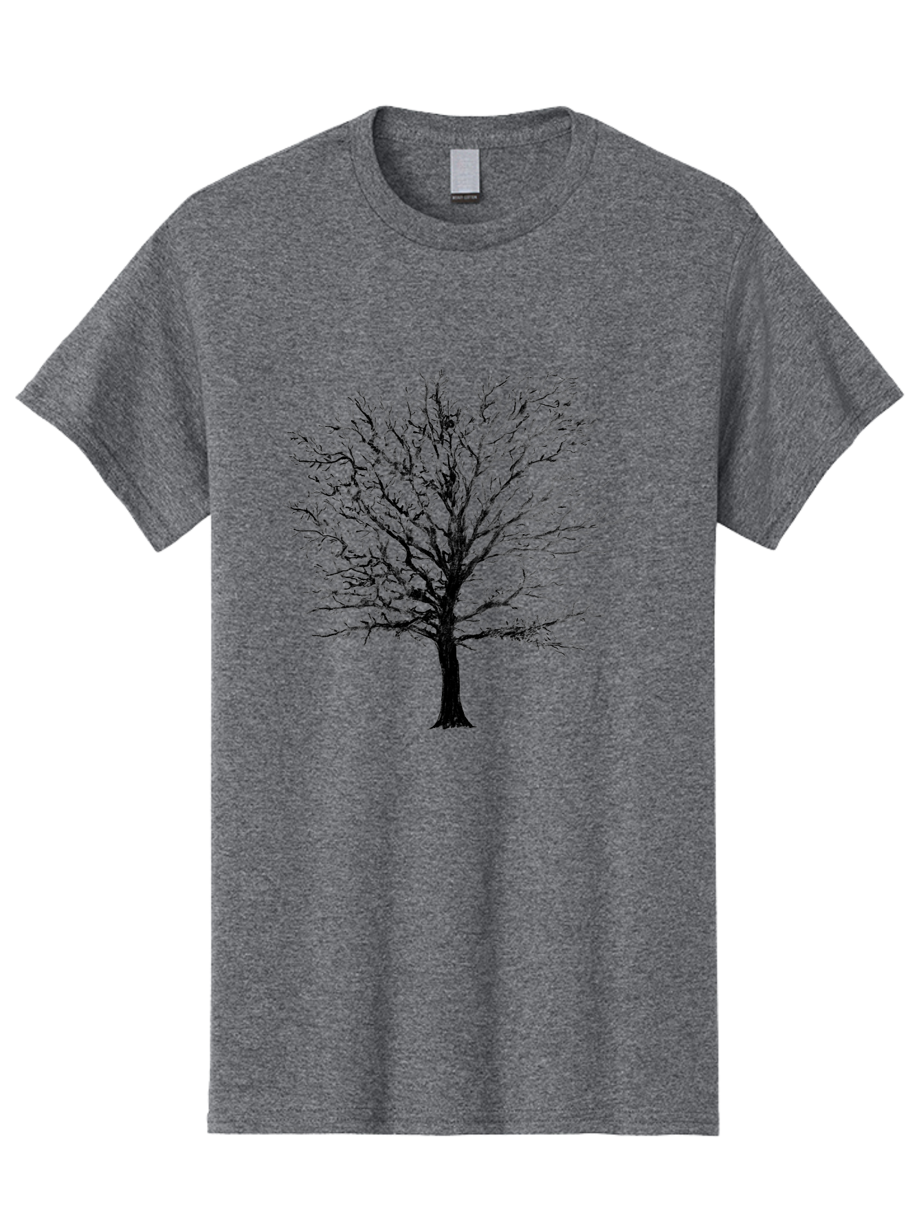 Black-Tree-Silhouette Men'S Graphic Tee, 100% Cotton, Comfortable Casual Summer Wear, Machine Washable, Bare Tree Silhouette, Winter Landscape, Barren Branches, Tree Without Leaves, Minimalist Design, Monochrome Tree, Natural Simplicity Aac295