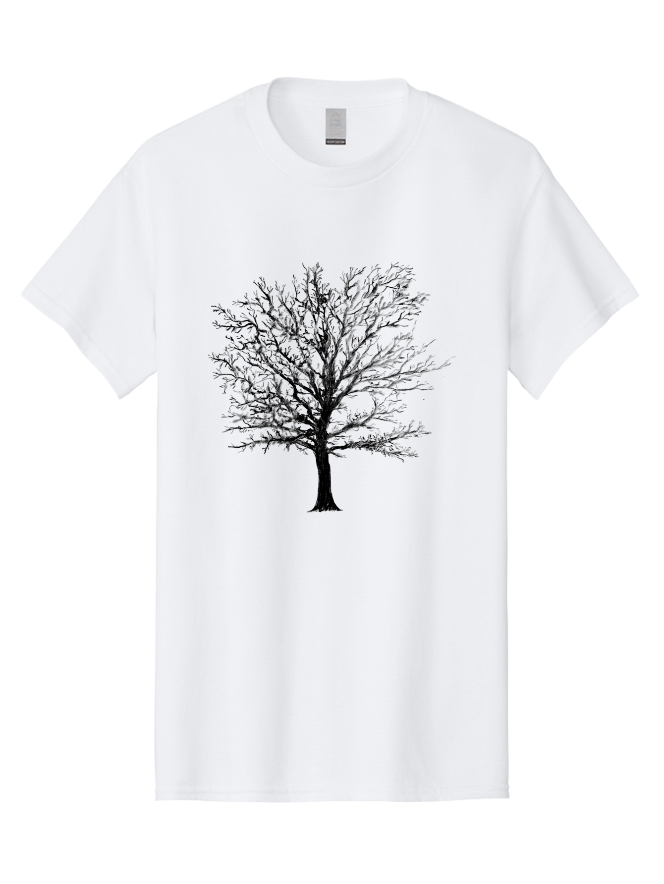 Black-Tree-Silhouette Men'S Graphic Tee, 100% Cotton, Comfortable Casual Summer Wear, Machine Washable, Bare Tree Silhouette, Winter Landscape, Barren Branches, Tree Without Leaves, Minimalist Design, Monochrome Tree, Natural Simplicity Aac295