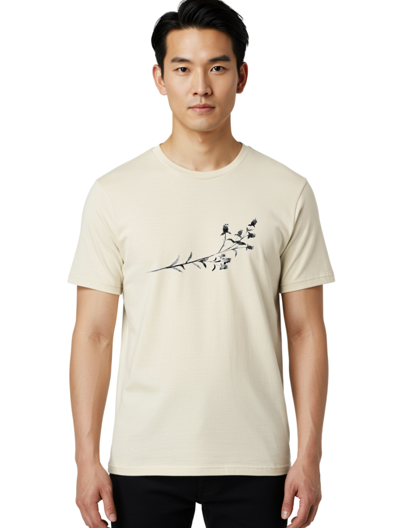 Delicate-Lavender-Sprig Men'S Graphic Tee, 100% Cotton, Comfortable Casual Summer Wear, Machine Washable, Delicate Flowers, Slender Stem, Botanical Illustration, Floral Design, Purple Blooms, Leafy Foliage, Artistic Rendering, Digital Art Aac303