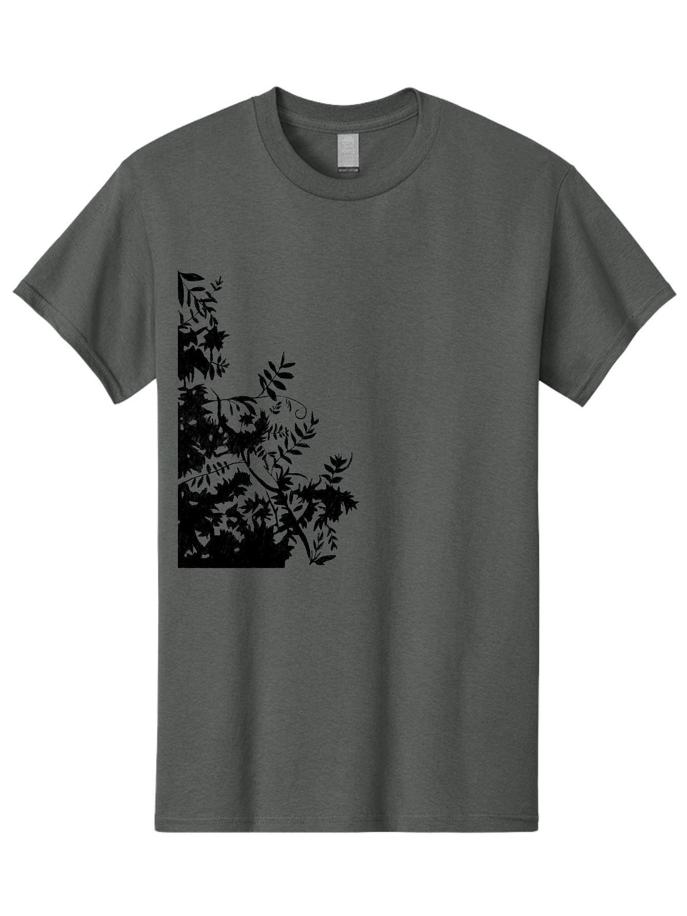 Floral-Silhouette Men'S Graphic Tee, 100% Cotton, Comfortable Casual Summer Wear, Machine Washable, Floral Silhouette, Black Leaves, Twisted Stems, Floral Arrangement, Botanical Design, Delicate Patterns, Intricate Details, Elegant Graphics Aac308