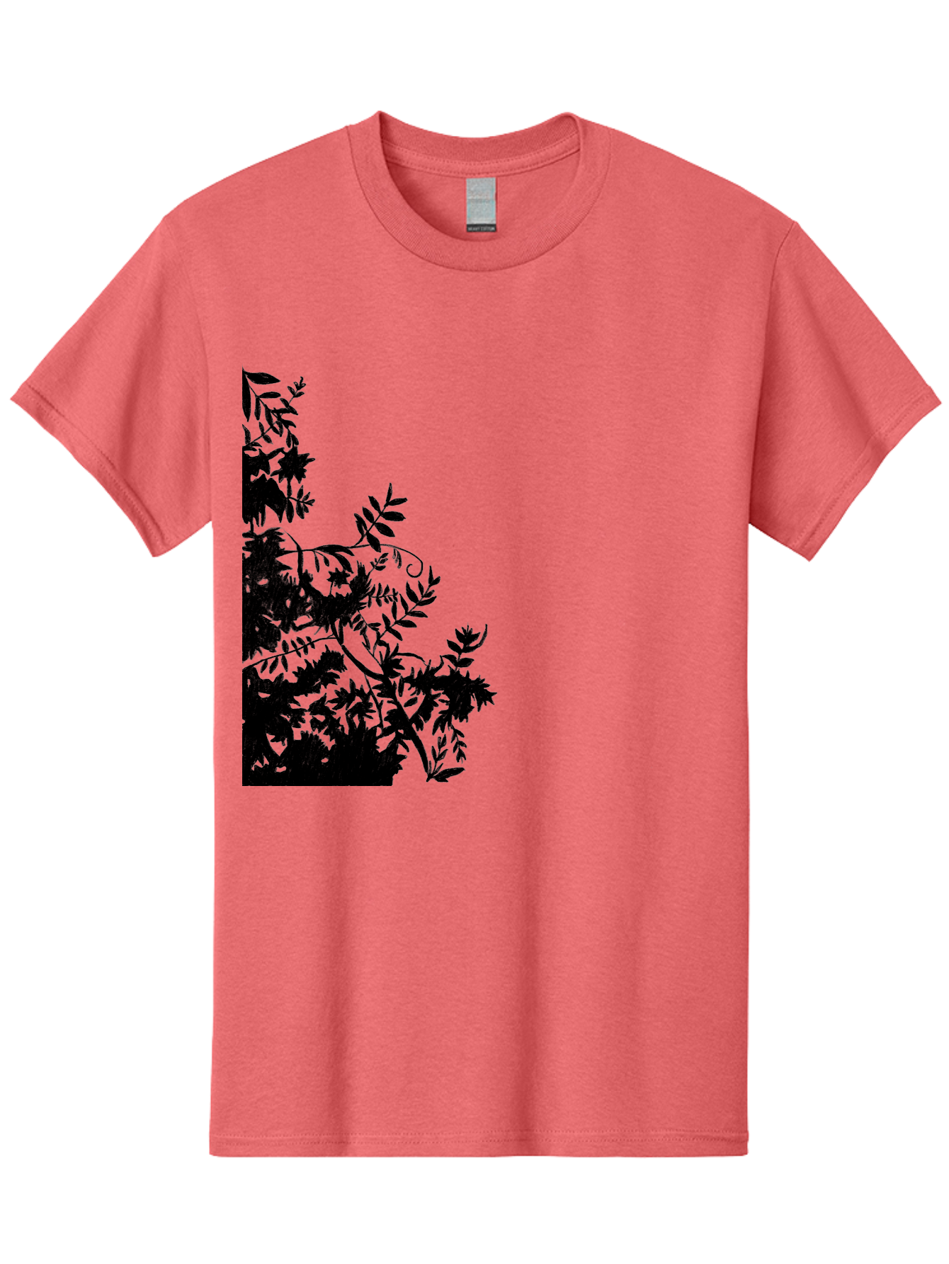 Floral-Silhouette Men'S Graphic Tee, 100% Cotton, Comfortable Casual Summer Wear, Machine Washable, Floral Silhouette, Black Leaves, Twisted Stems, Floral Arrangement, Botanical Design, Delicate Patterns, Intricate Details, Elegant Graphics Aac308