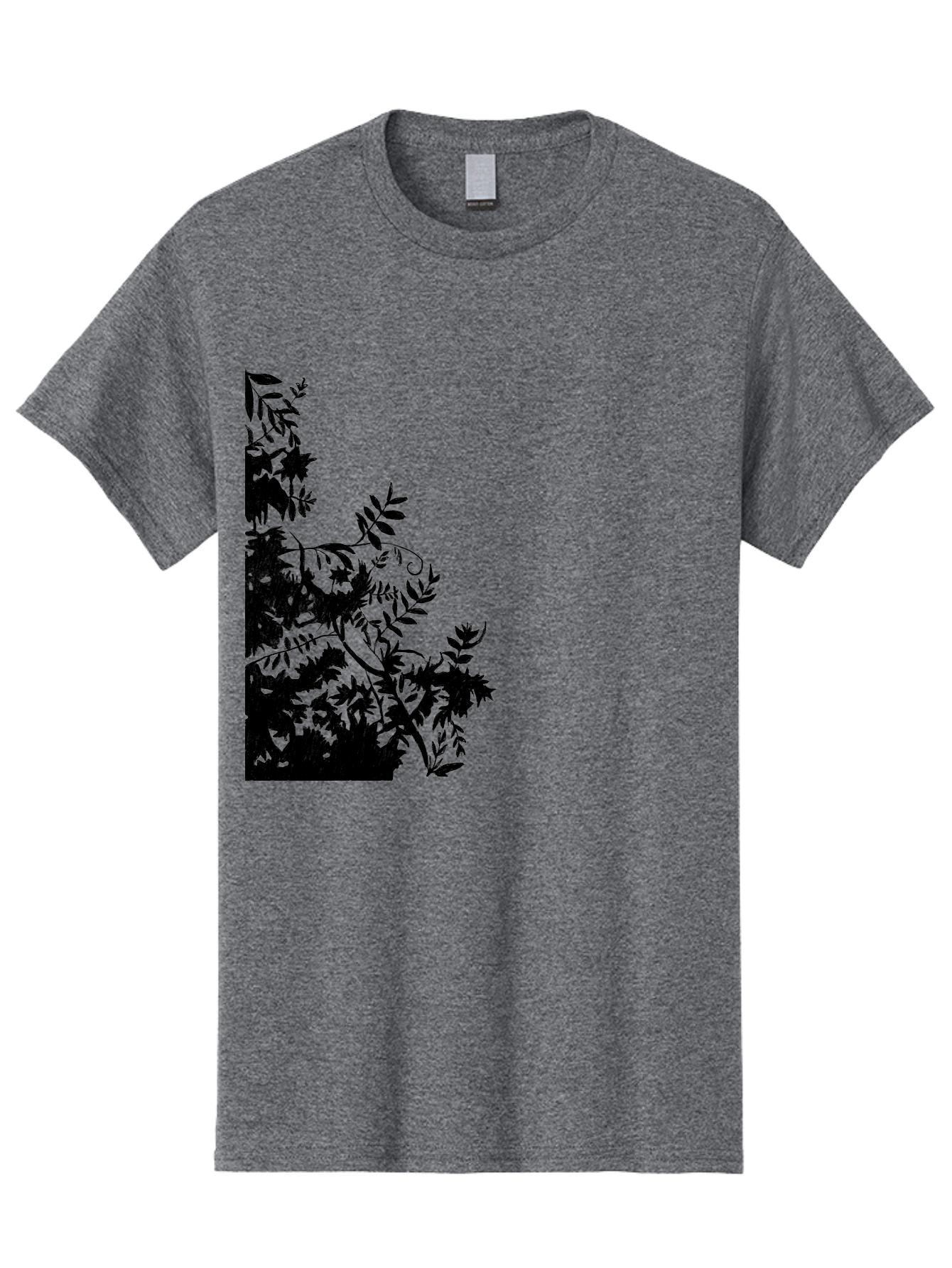 Floral-Silhouette Men'S Graphic Tee, 100% Cotton, Comfortable Casual Summer Wear, Machine Washable, Floral Silhouette, Black Leaves, Twisted Stems, Floral Arrangement, Botanical Design, Delicate Patterns, Intricate Details, Elegant Graphics Aac308