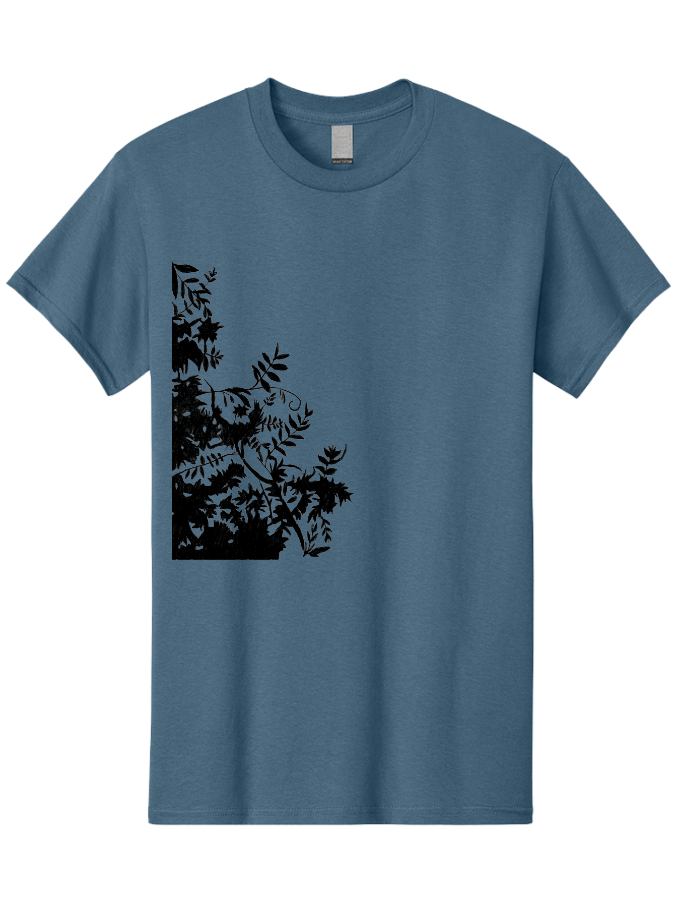 Floral-Silhouette Men'S Graphic Tee, 100% Cotton, Comfortable Casual Summer Wear, Machine Washable, Floral Silhouette, Black Leaves, Twisted Stems, Floral Arrangement, Botanical Design, Delicate Patterns, Intricate Details, Elegant Graphics Aac308