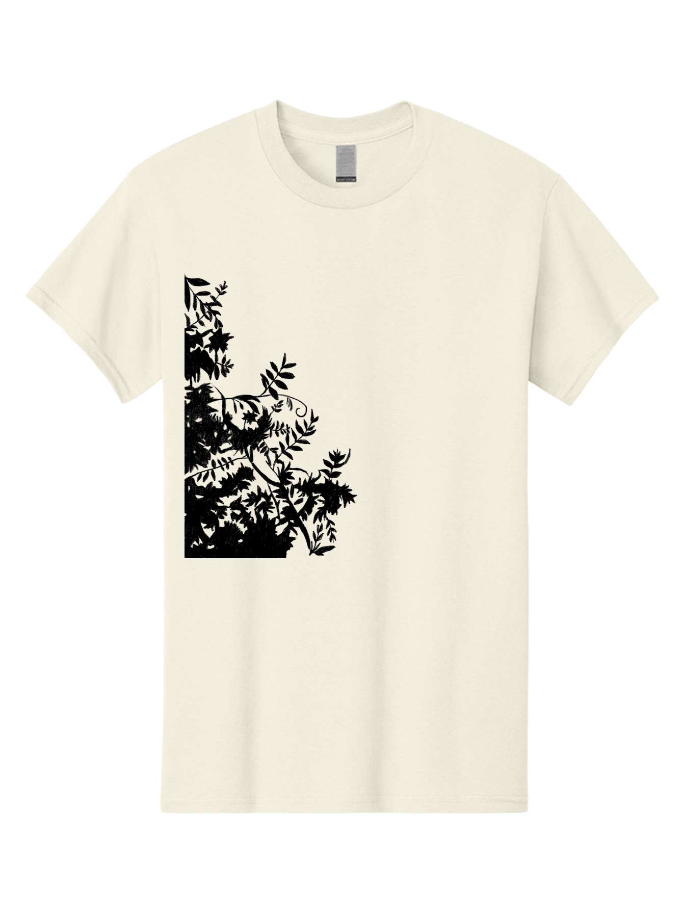 Floral-Silhouette Men'S Graphic Tee, 100% Cotton, Comfortable Casual Summer Wear, Machine Washable, Floral Silhouette, Black Leaves, Twisted Stems, Floral Arrangement, Botanical Design, Delicate Patterns, Intricate Details, Elegant Graphics Aac308