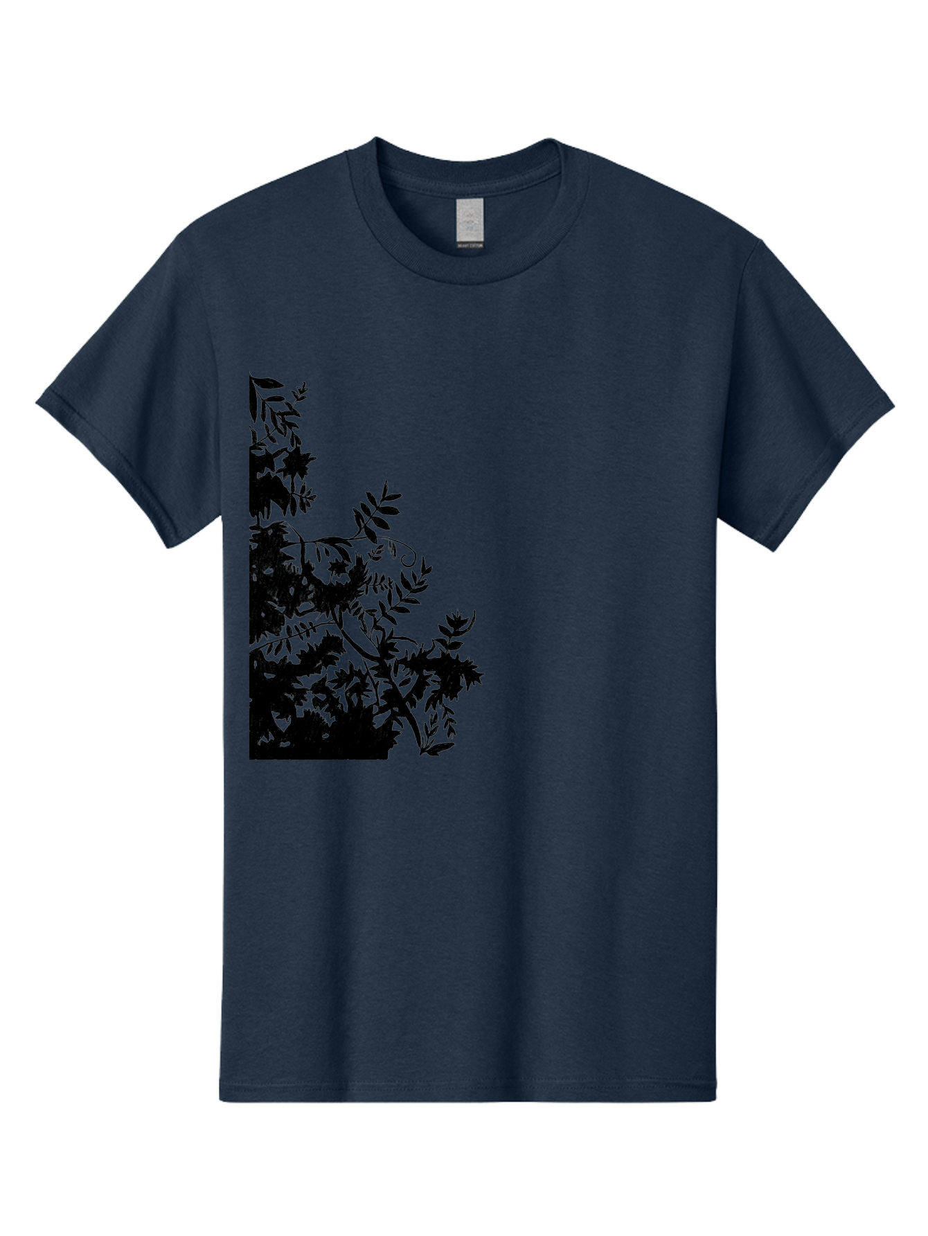 Floral-Silhouette Men'S Graphic Tee, 100% Cotton, Comfortable Casual Summer Wear, Machine Washable, Floral Silhouette, Black Leaves, Twisted Stems, Floral Arrangement, Botanical Design, Delicate Patterns, Intricate Details, Elegant Graphics Aac308