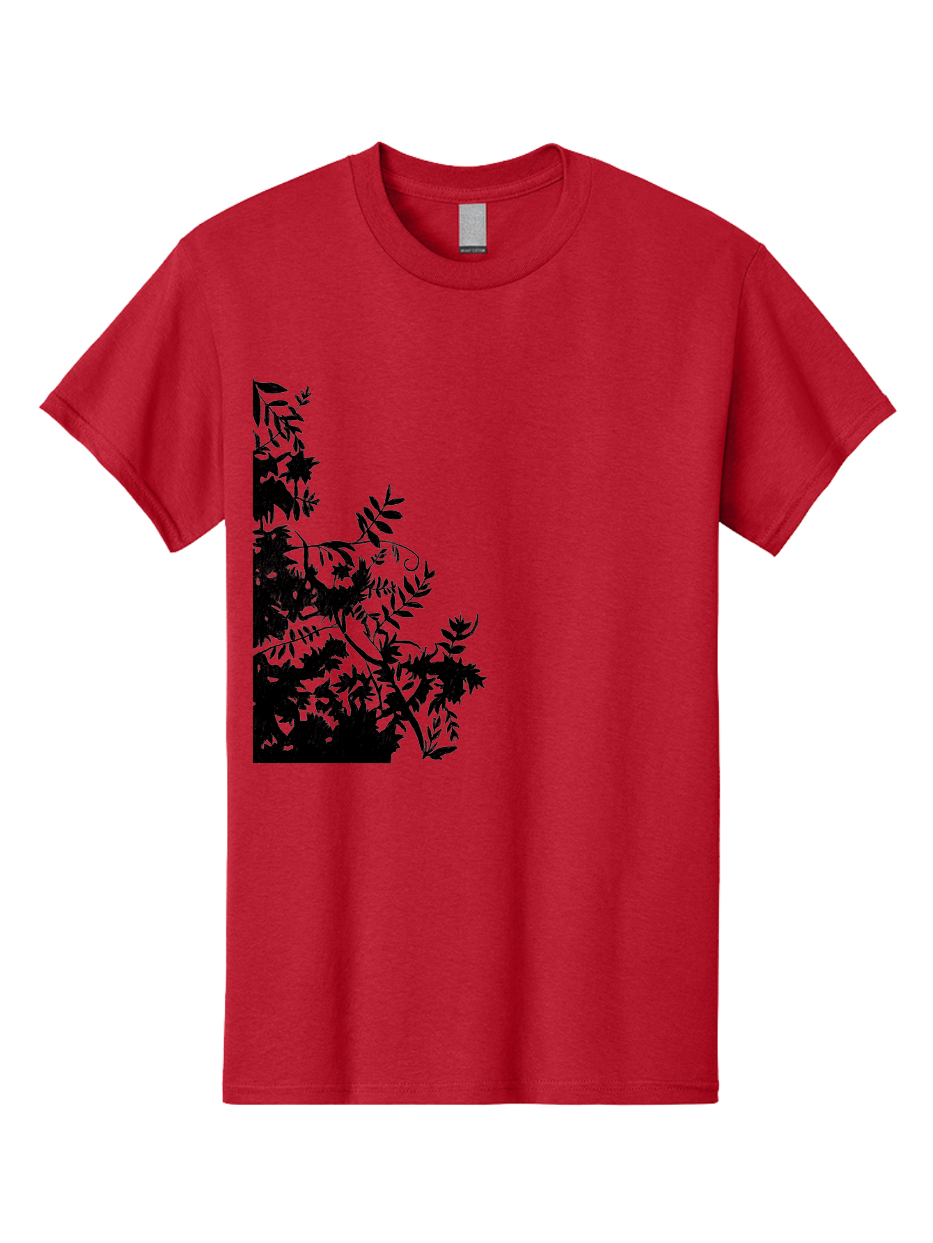 Floral-Silhouette Men'S Graphic Tee, 100% Cotton, Comfortable Casual Summer Wear, Machine Washable, Floral Silhouette, Black Leaves, Twisted Stems, Floral Arrangement, Botanical Design, Delicate Patterns, Intricate Details, Elegant Graphics Aac308