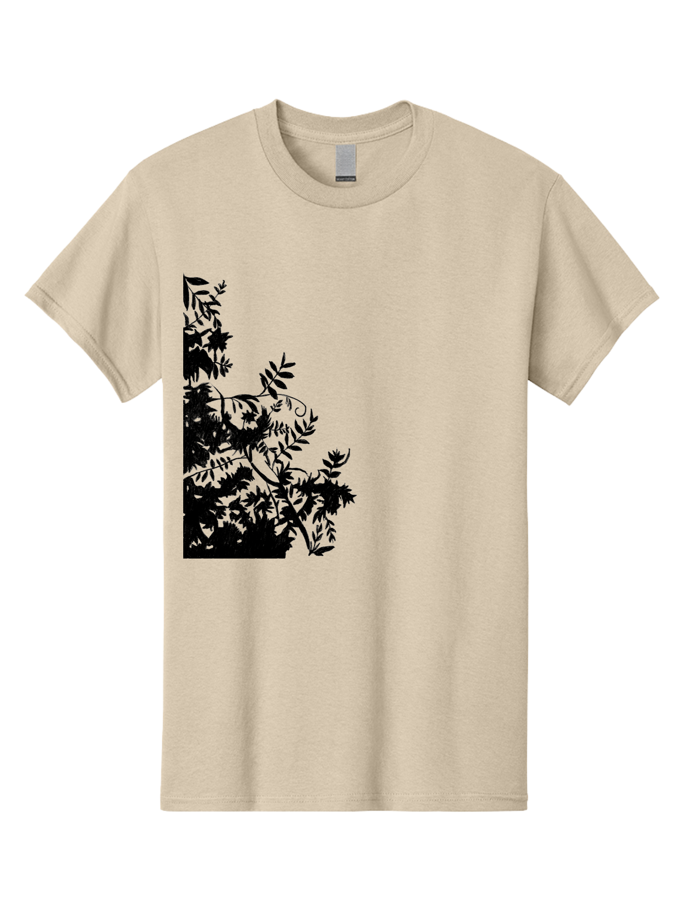 Floral-Silhouette Men'S Graphic Tee, 100% Cotton, Comfortable Casual Summer Wear, Machine Washable, Floral Silhouette, Black Leaves, Twisted Stems, Floral Arrangement, Botanical Design, Delicate Patterns, Intricate Details, Elegant Graphics Aac308
