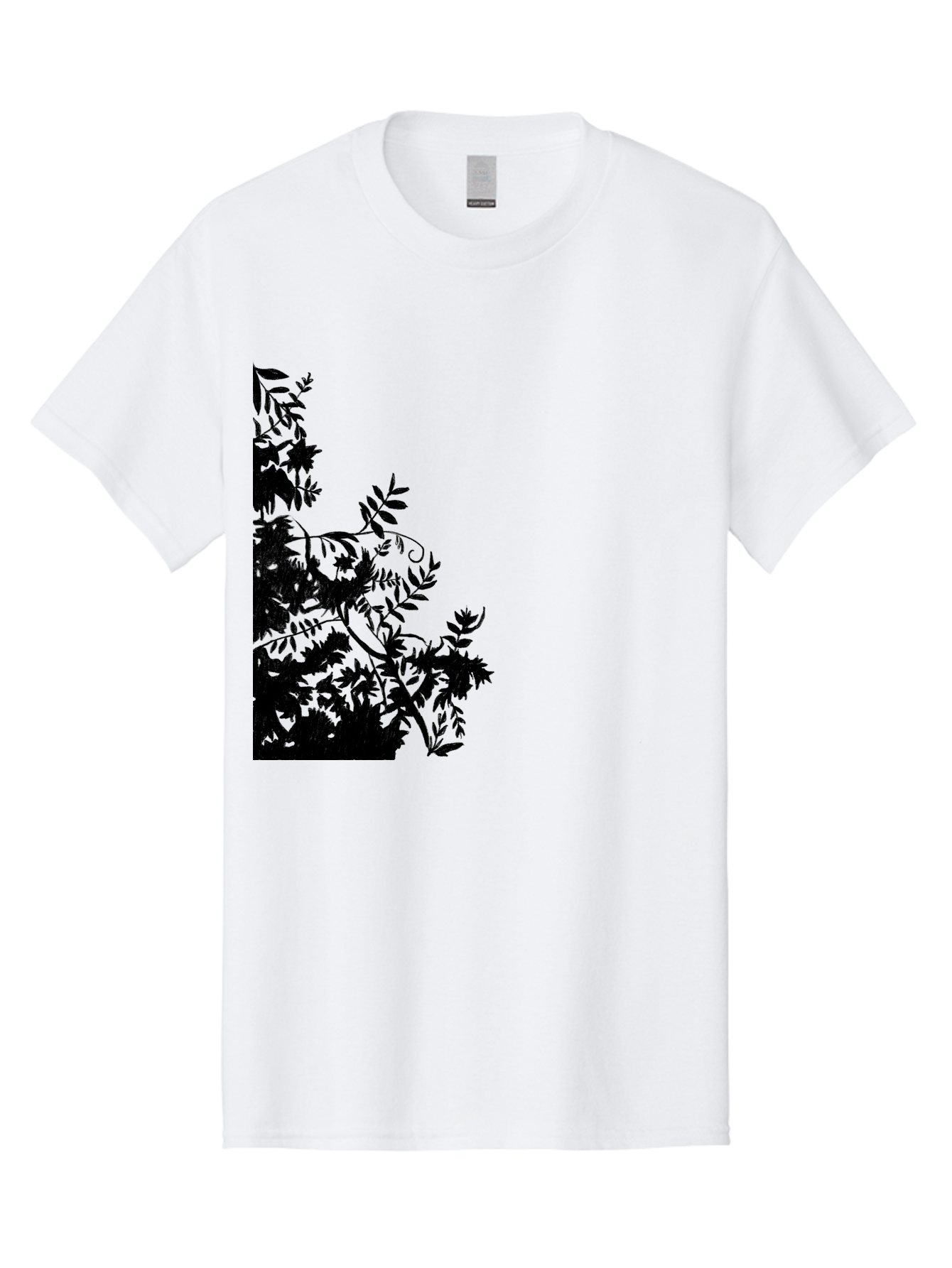 Floral-Silhouette Men'S Graphic Tee, 100% Cotton, Comfortable Casual Summer Wear, Machine Washable, Floral Silhouette, Black Leaves, Twisted Stems, Floral Arrangement, Botanical Design, Delicate Patterns, Intricate Details, Elegant Graphics Aac308