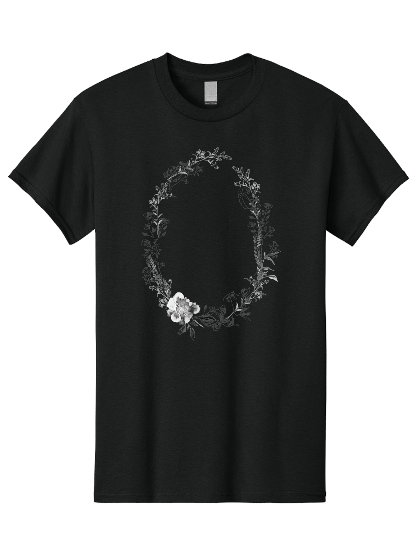 Floral-Wreath-1 Men'S Graphic Tee, 100% Cotton, Comfortable Casual Summer Wear, Machine Washable, Floral Wreath, Circular Frame, Wildflowers, Botanical Illustration, Delicate Flowers, Elegant Design, Black And White Flowers, Vintage Style Aac309