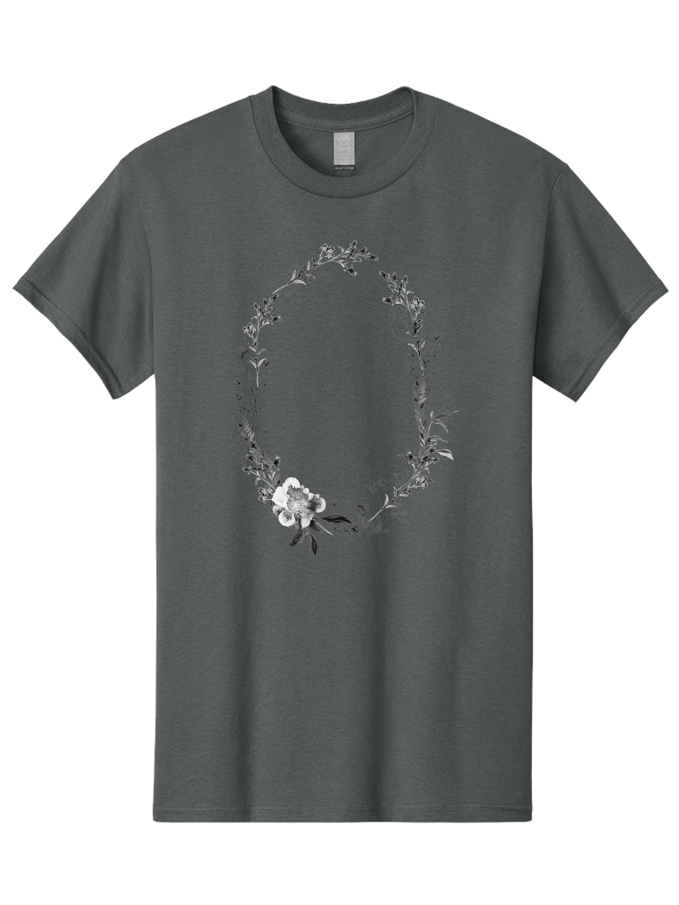 Floral-Wreath-1 Men'S Graphic Tee, 100% Cotton, Comfortable Casual Summer Wear, Machine Washable, Floral Wreath, Circular Frame, Wildflowers, Botanical Illustration, Delicate Flowers, Elegant Design, Black And White Flowers, Vintage Style Aac309