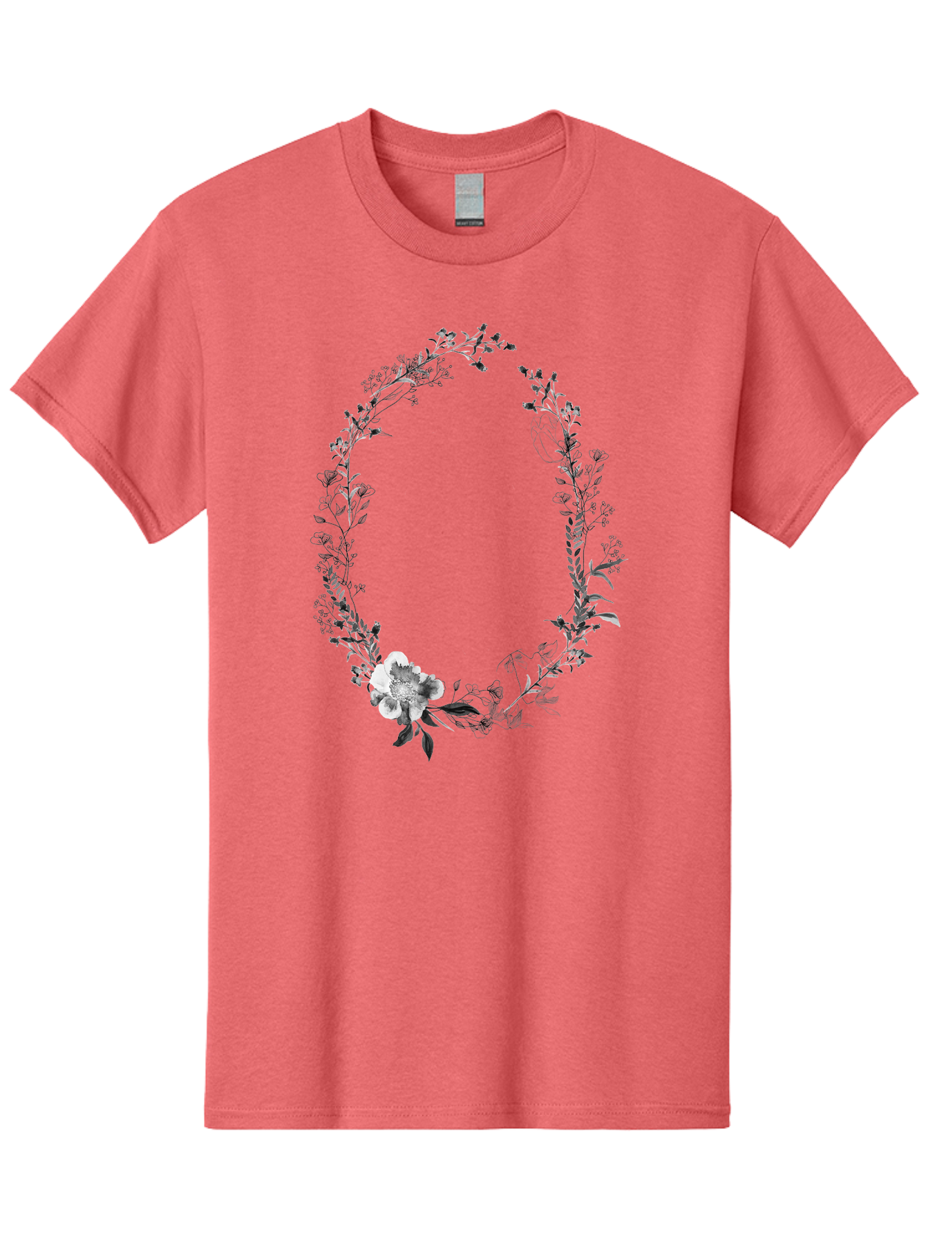 Floral-Wreath-1 Men'S Graphic Tee, 100% Cotton, Comfortable Casual Summer Wear, Machine Washable, Floral Wreath, Circular Frame, Wildflowers, Botanical Illustration, Delicate Flowers, Elegant Design, Black And White Flowers, Vintage Style Aac309